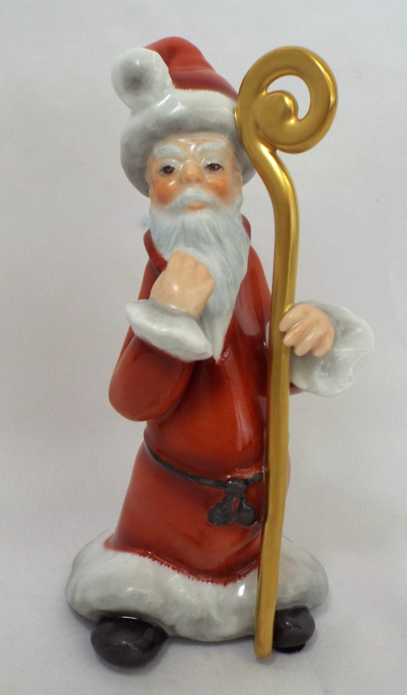 Herend FIGURINE 6″ Father Christmas Santa Claus 15805 Hungary 24K Gold Red White