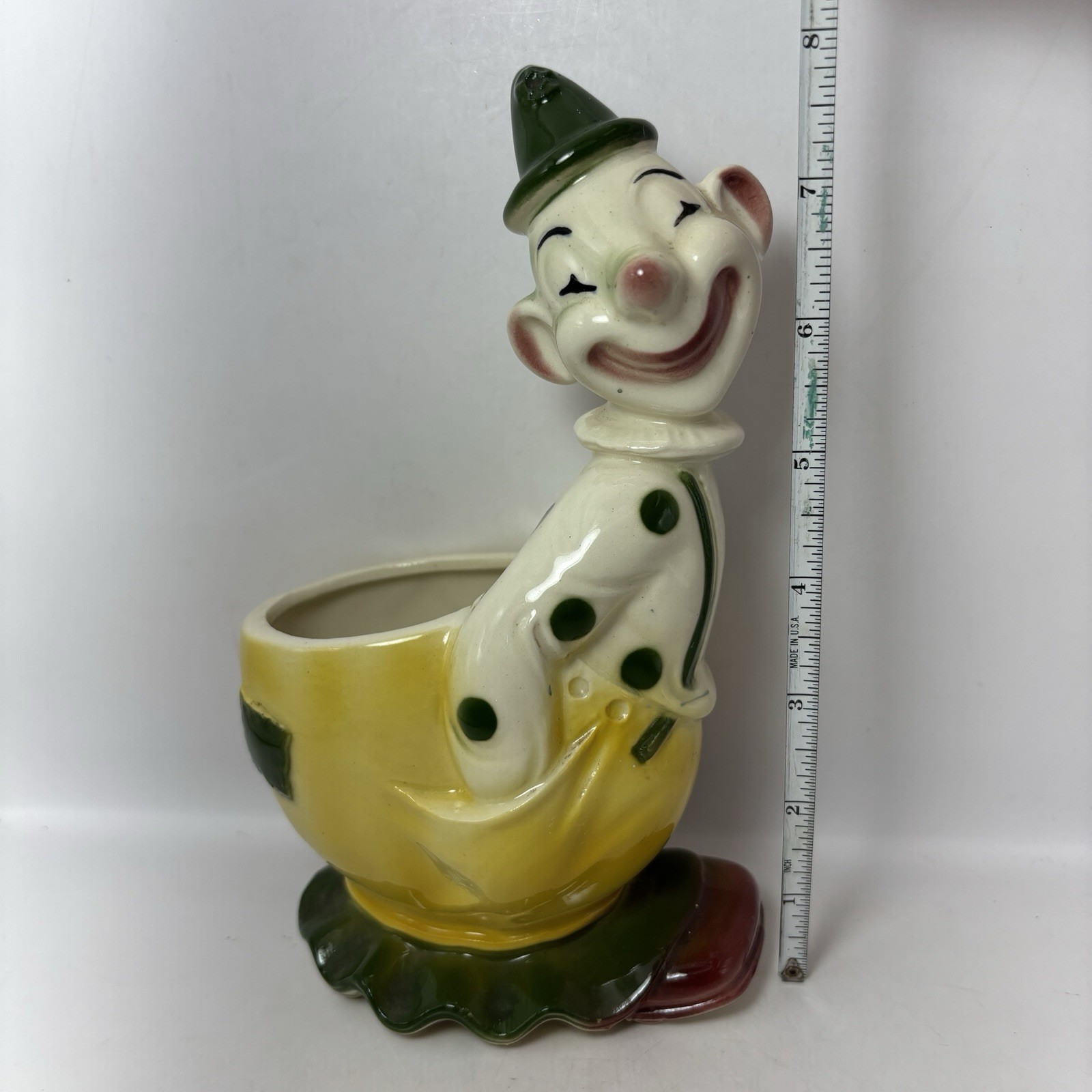 Vintage Royal Copley Vintage Clown Ceramic Planter – Yellow & Green