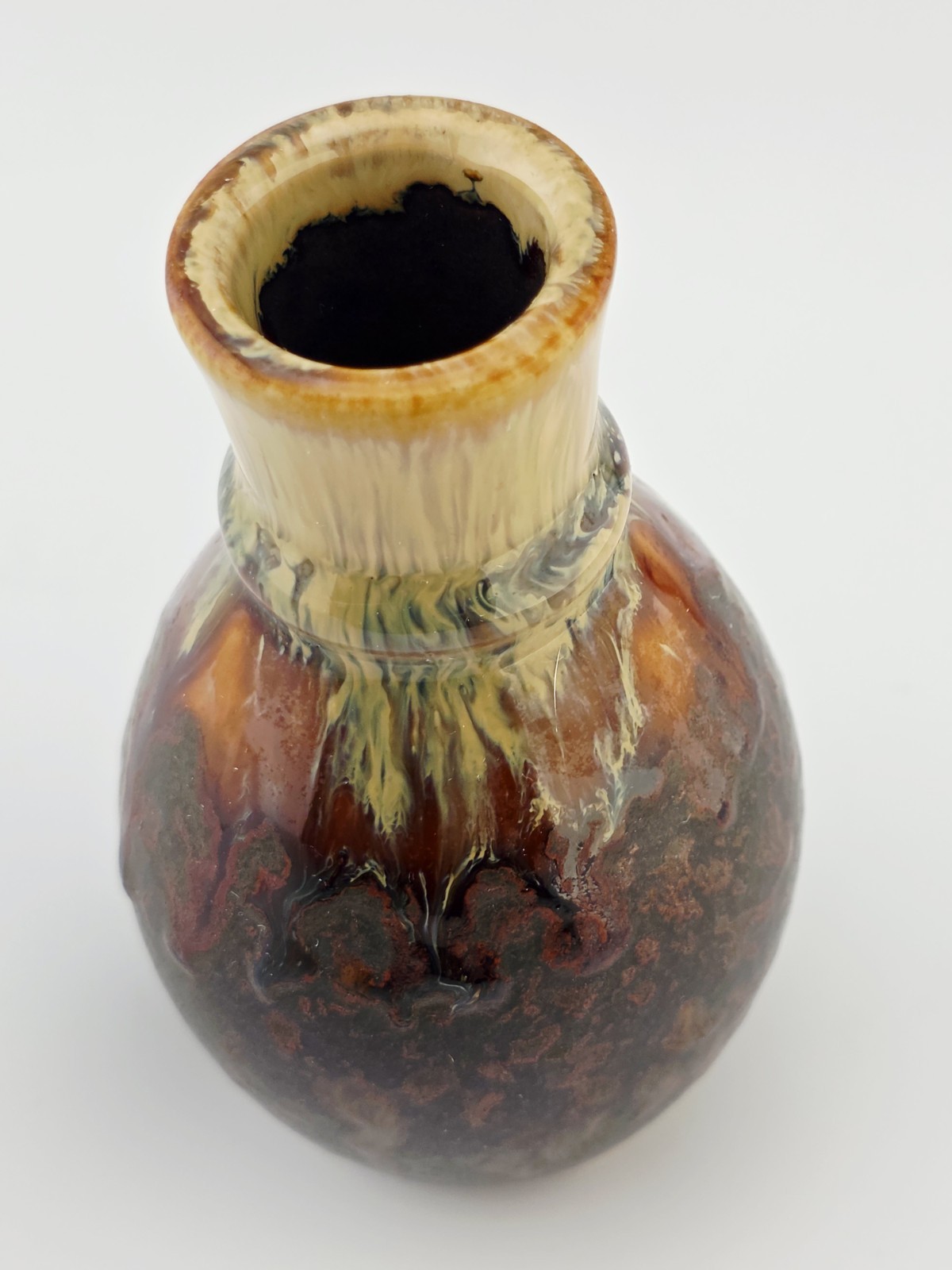 Vintage Studio Pottery Vase Drip Glaze Earth Tone MCM Brutalist Art Pottery 4½”