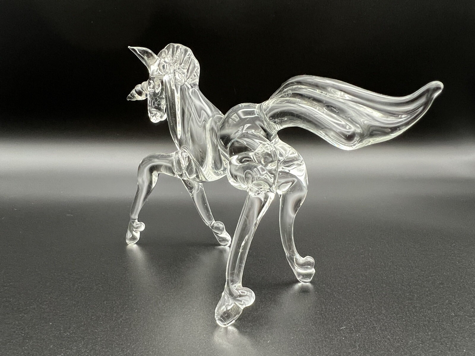 Clear Hand Blown Art Glass Lion 2.5” and Unicorn 4” Figurine