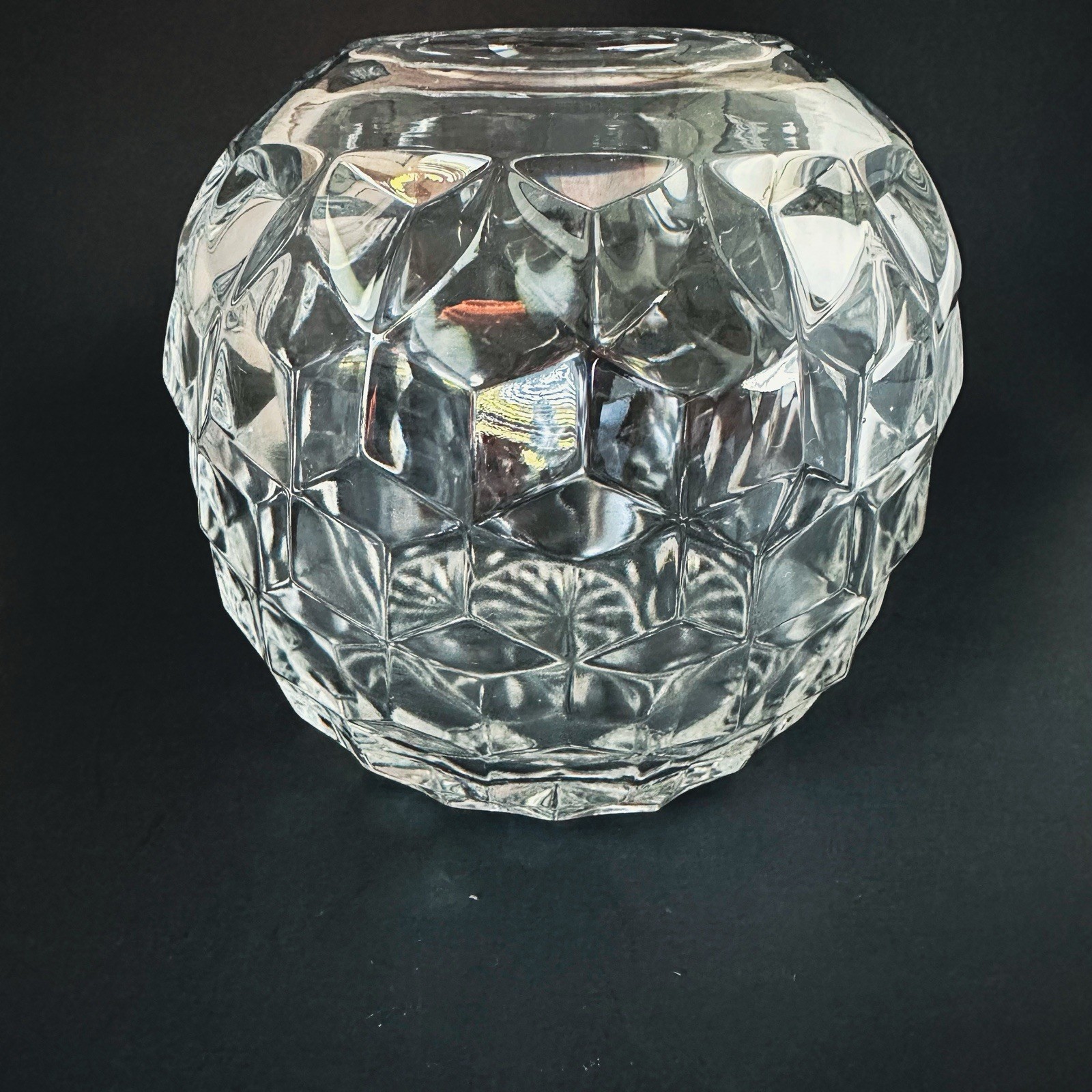 Vintage Fostoria American Cubist One Piece Rose Bowl #2056 4.5″ Clear 1950