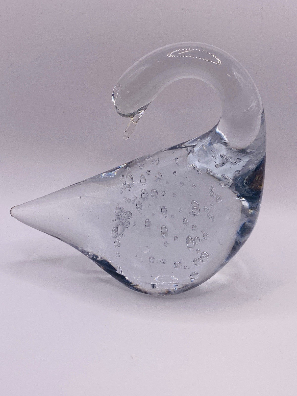 Vintage Swan Clear Art Glass Paperweight Bubbles 1.2lbs- Irice Import Taiwan