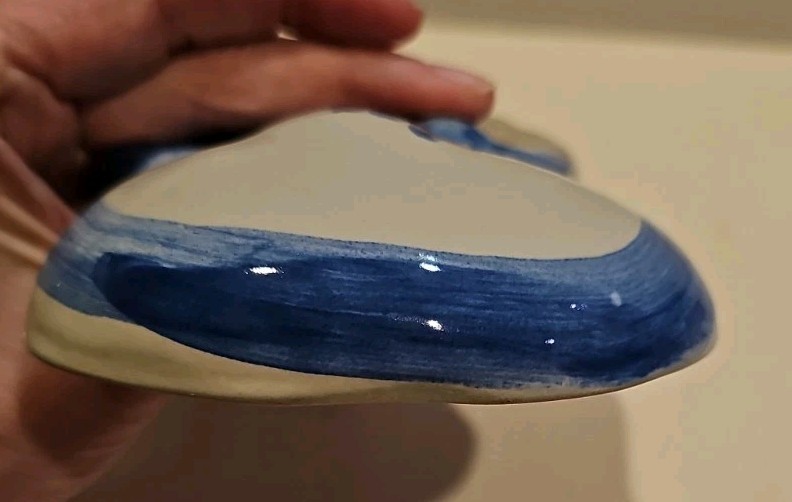 M.A.Hadley Christmas Decor Snowman Pottery Stoneware Blue White Wall Hanger 8.5″