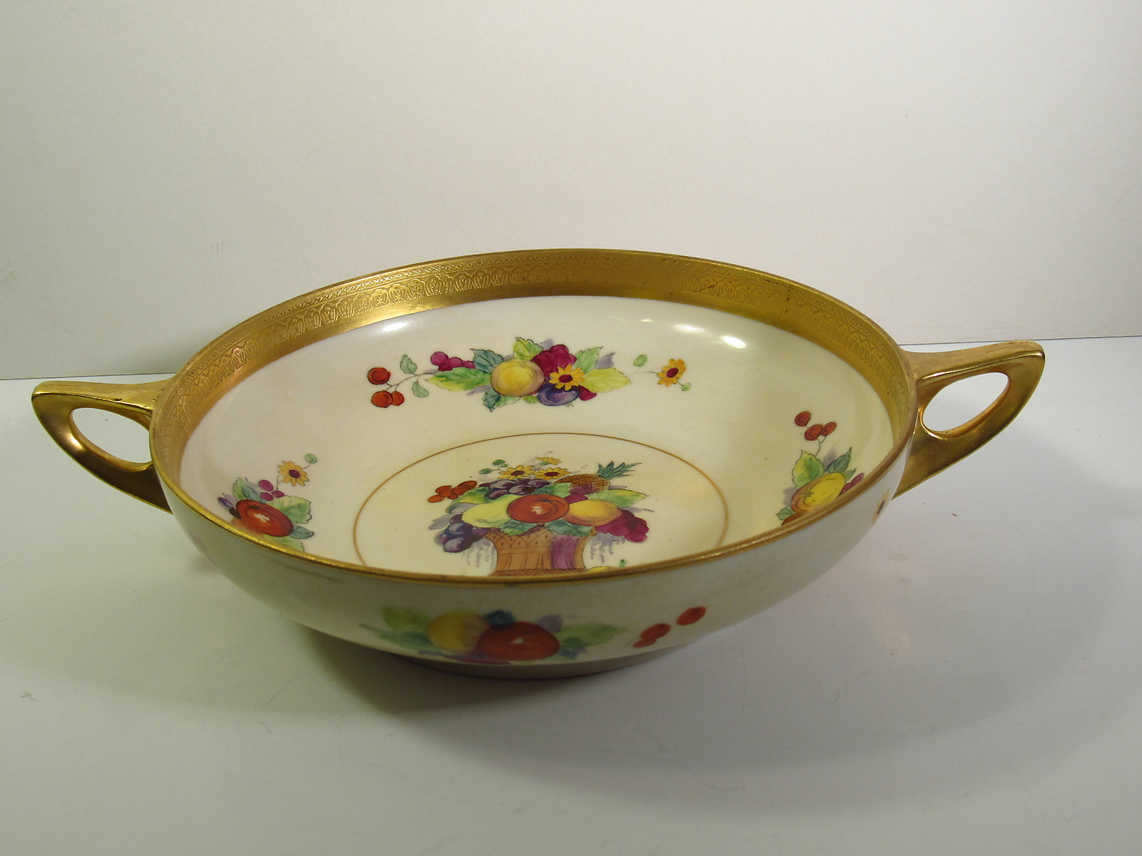 PICKARD HAND PAINTED PORCELAIN 1919-1922 – “FRUIT BASKET” HANDLED DISH / BOWL