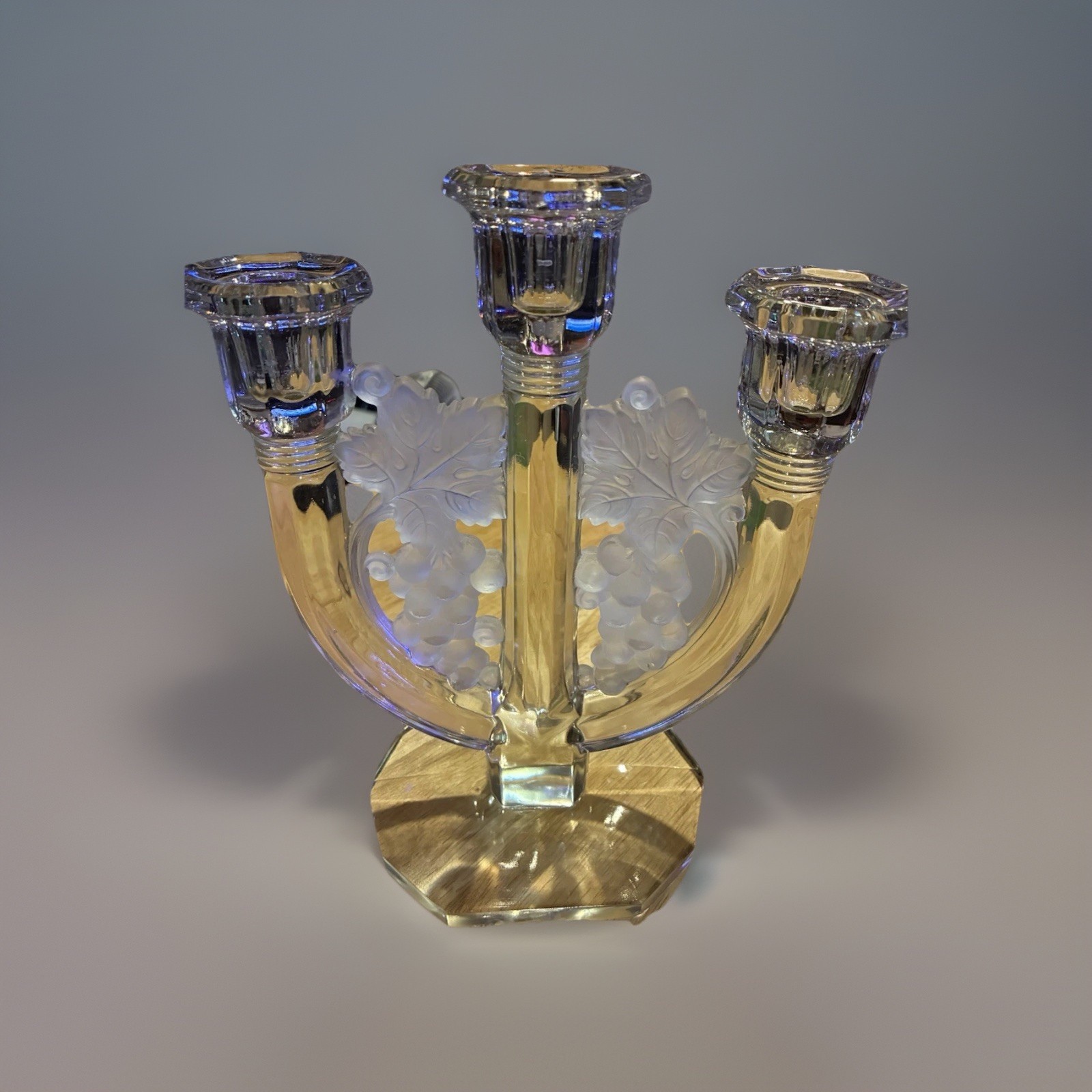 Vintage Joseph Inwald Barolac Czech Art Glass Grape Design Candlesticks