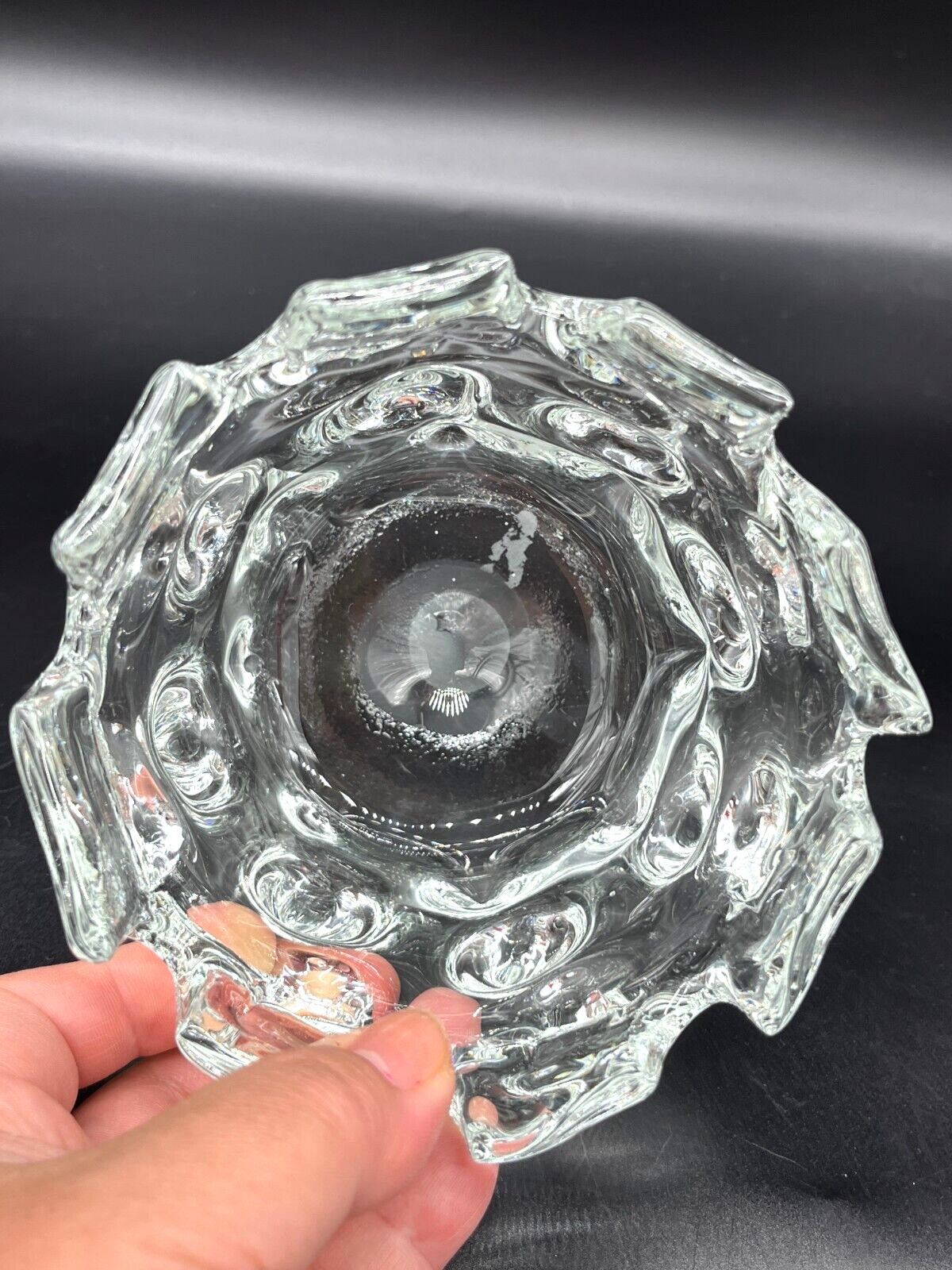 Mid Century Murano Ercole Barovier Brutalist Spikes Clear Art Glass Bowl Vase 4″