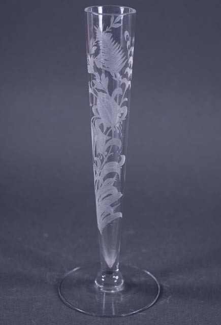 Vtg Tiffin US Glass Fuchsia Bud Vase 8″