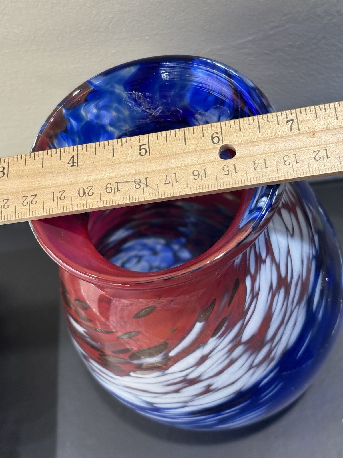 Patriotic North Carolina Artisan Blown Glass Red White Blue Vase