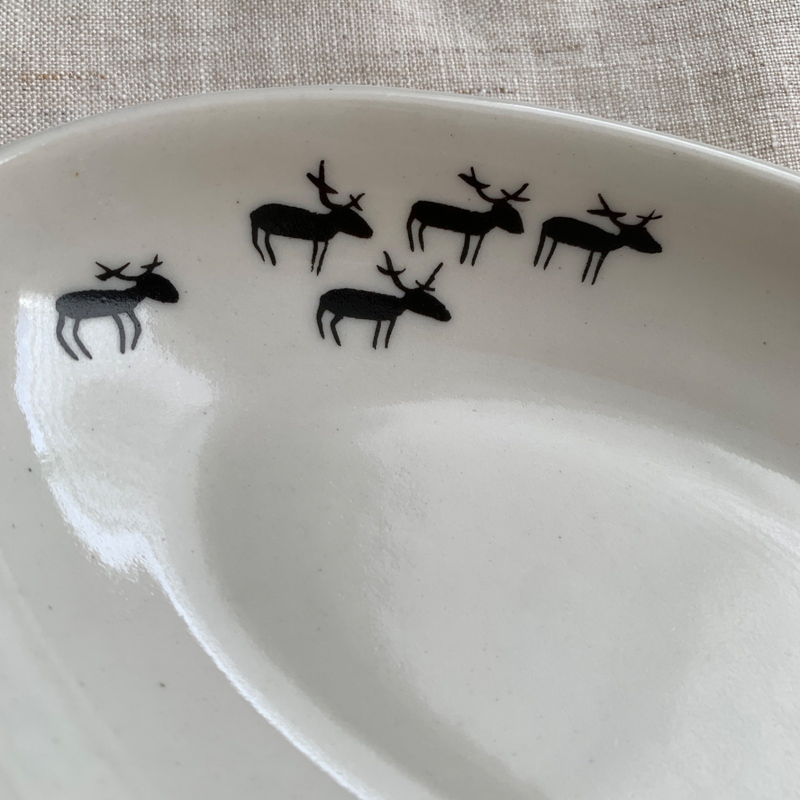 Sylvi Lindström Pottery Finland trinket dish Bowl reindeer Rare deer art handmad