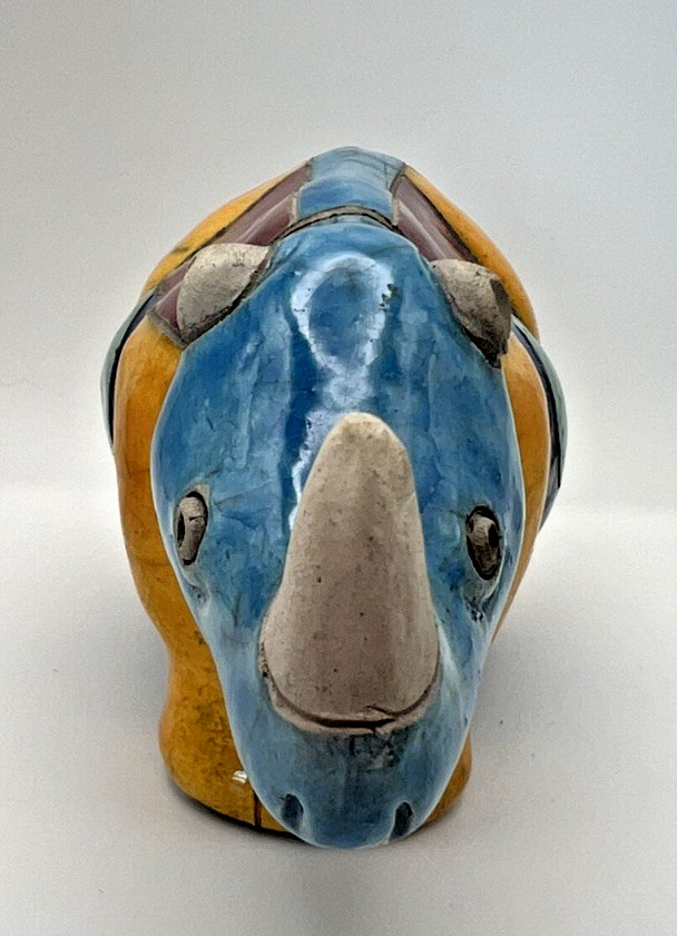 Raku Rhinoceros Figurine, Fenix Pottery, South Africa, Vintage, Handmade