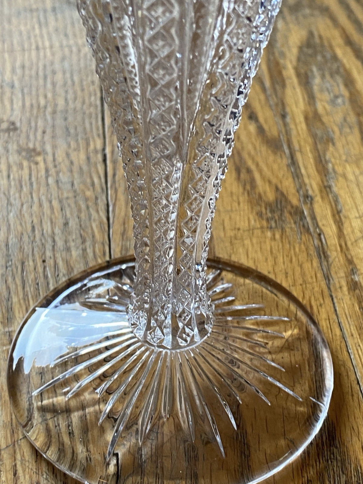 Vintage Crystal Cut-glass Flower Vase Tall 6 1/2” tall by 3″ in diameter