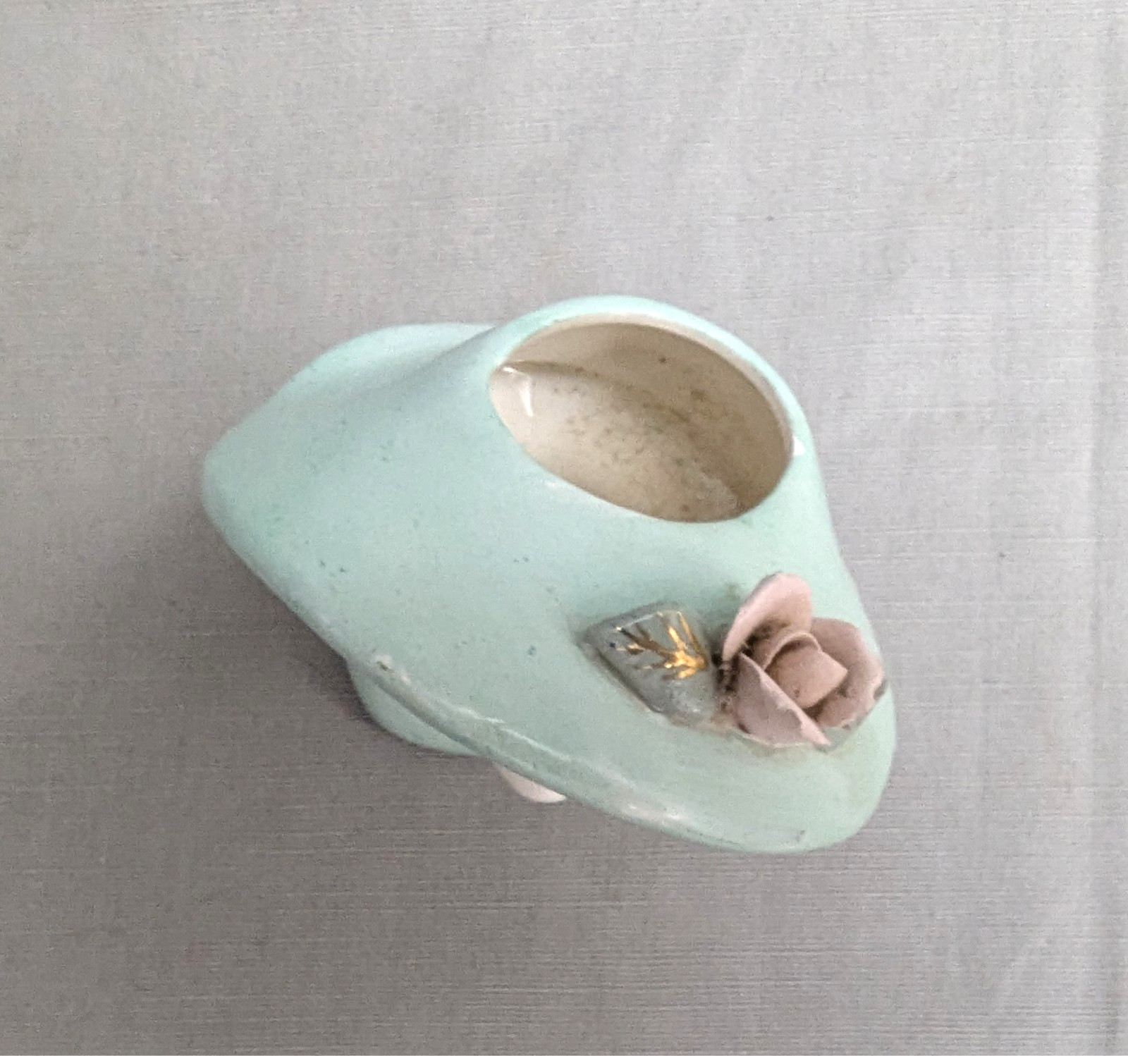 RARE Vtg Glamor Ladies Elegant HEAD VASE/PLANTER Light Cyan Dress & Hat – Gold