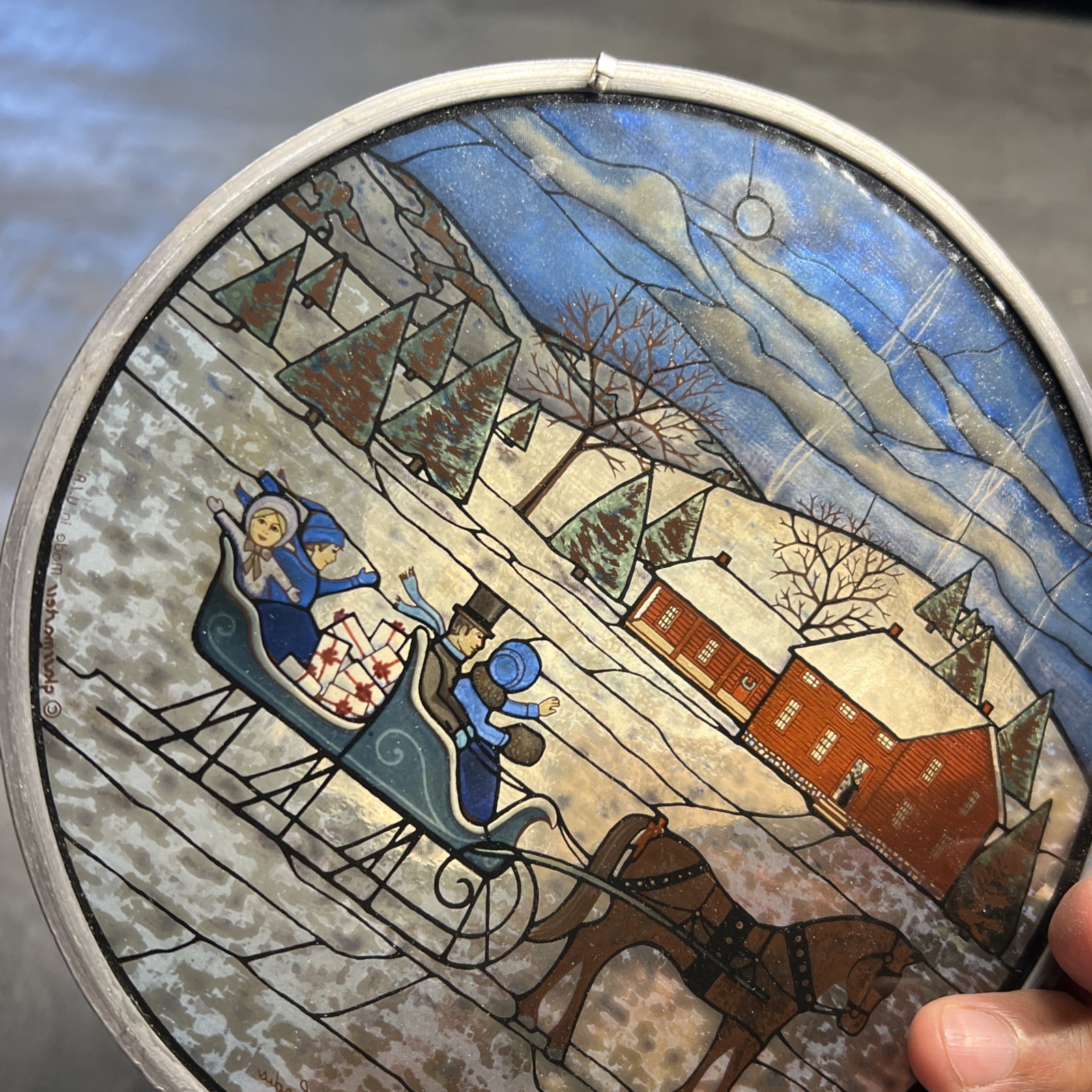 Glassmasters Stained Glass Suncatcher Joan Landis 1989 Winter Sleigh No Chain