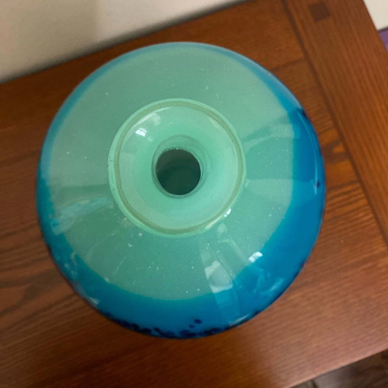 VTG MURANO Italy Hand Blown 16″ Art Glass Vase Blue Green with Flecks 10 lbs