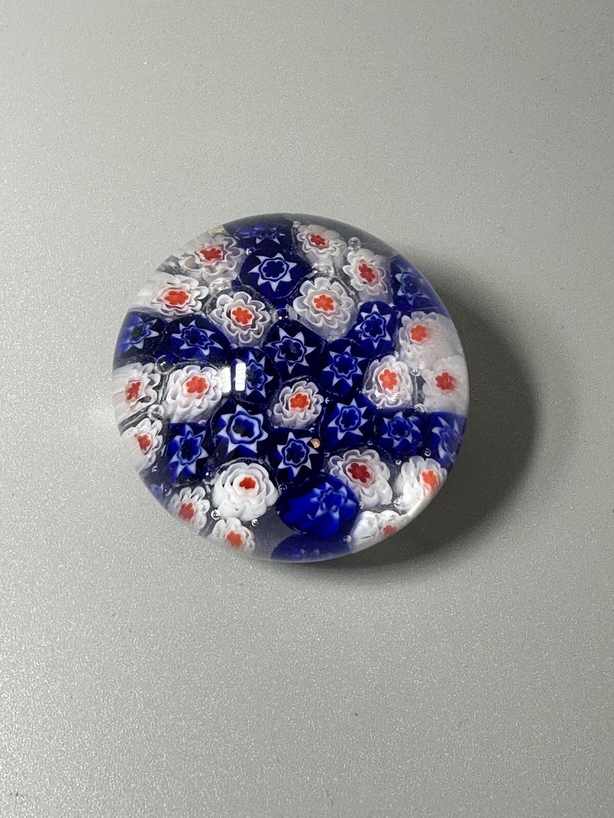 Millefiori Floral Flower Blue Red Art Glass Heavy Paperweight Murano Style H