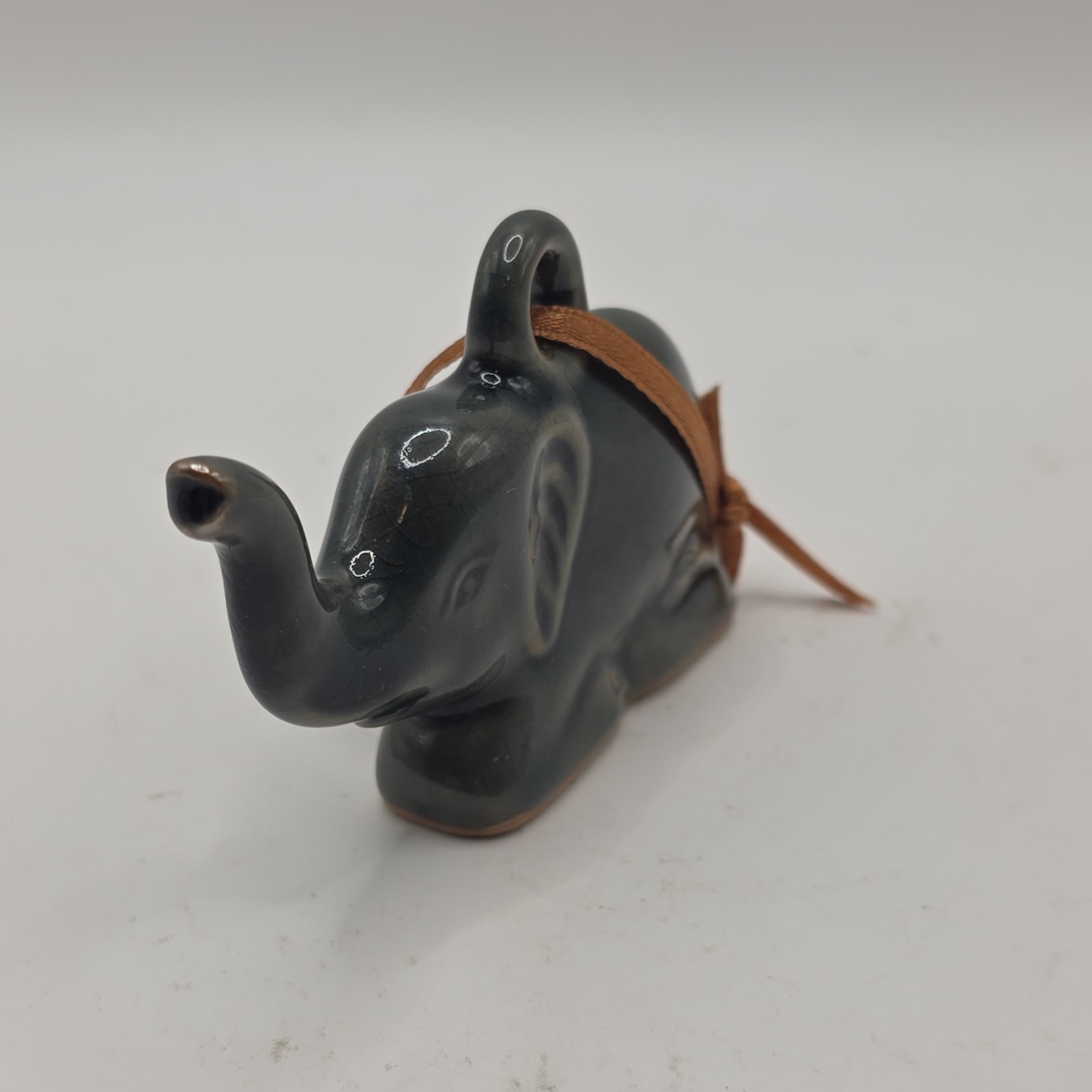 Vintage Pottery Elephant Ornament 3.5″ Unique Signed