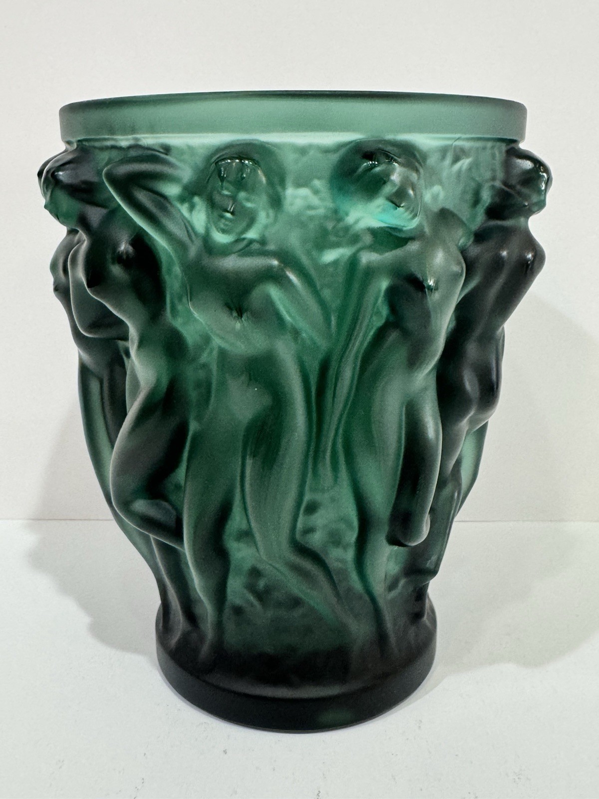 RARE Lalique Bacchantes Small Vase Nudes Deep Dark Green MINT Condition $1,950