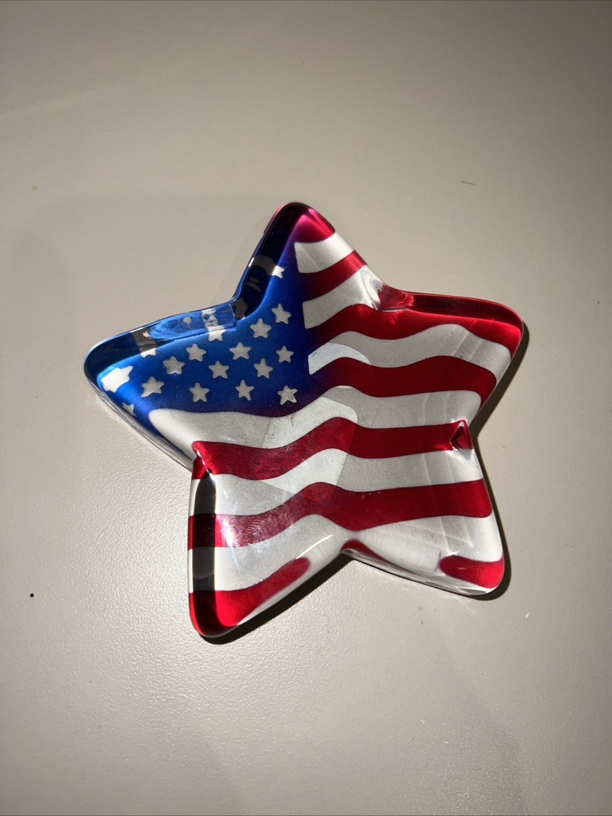 Fenton Art Glass Star Shaped USA Flag Patriotic Stars And Stripes Paperweight