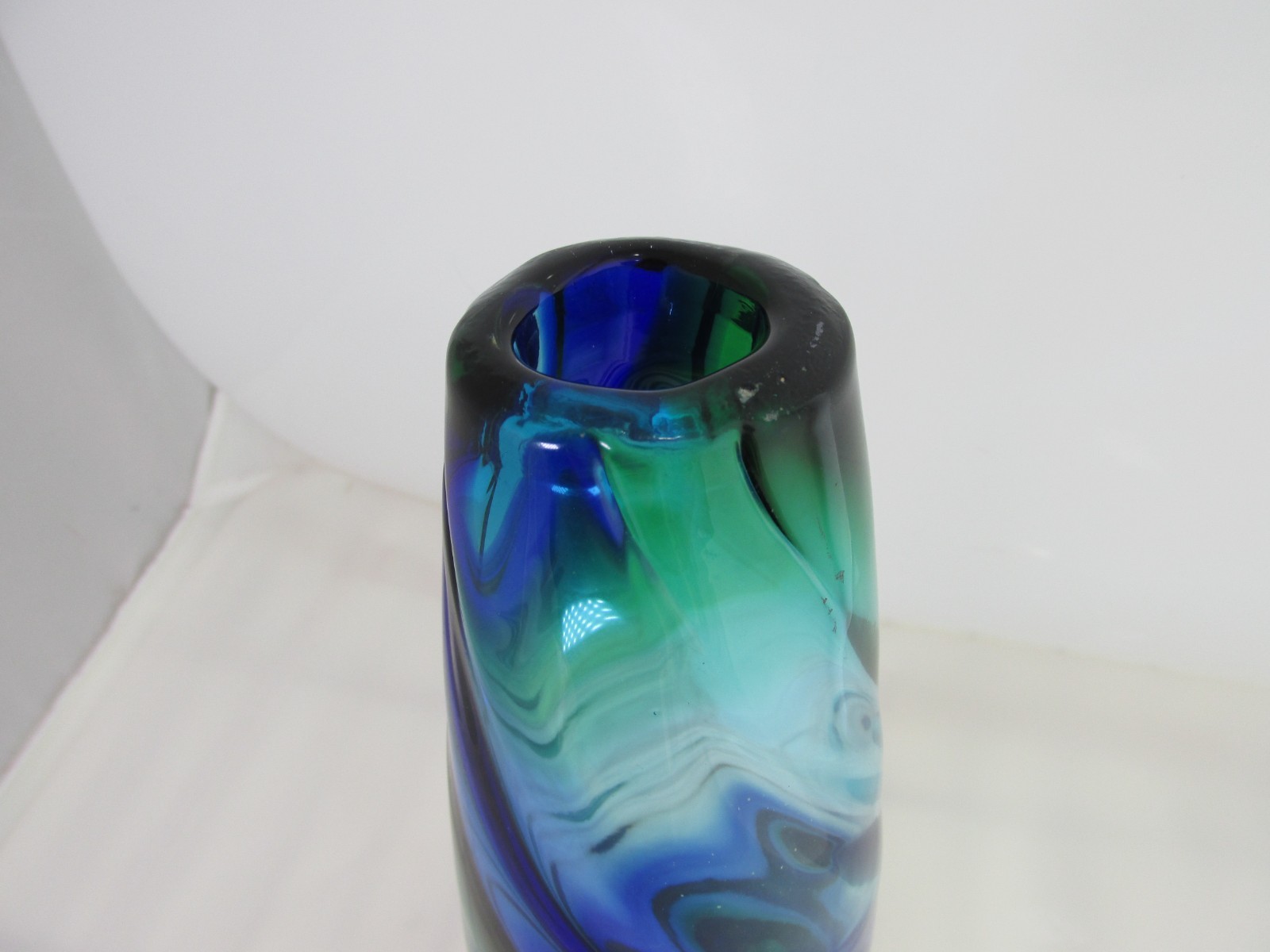 Tall Murano Style Sommers Vase Cobalt Blue Green Saint Lambert Hand Blown Twist