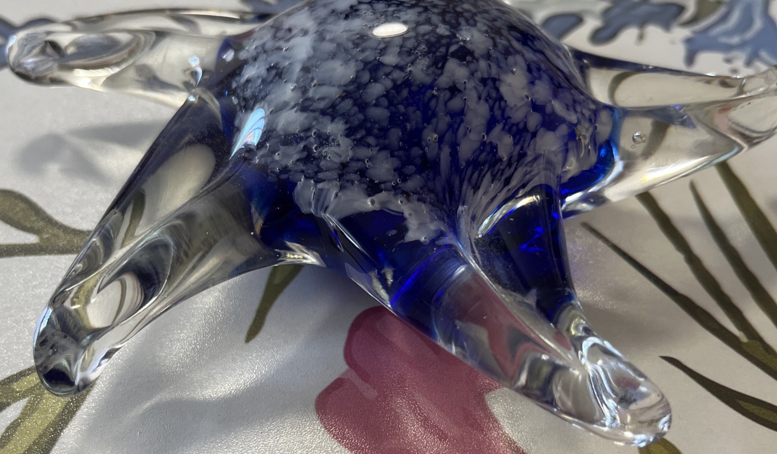 Vintage Art Glass Starfish Blue Clear Paperweight Glass 6 Inches Long