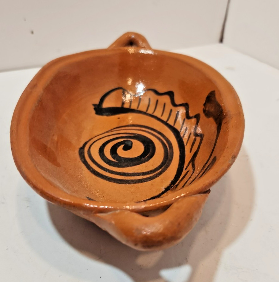 Vintage Mexican Mid Century Terracotta Pottery Bowl w/ Handles Southwestern