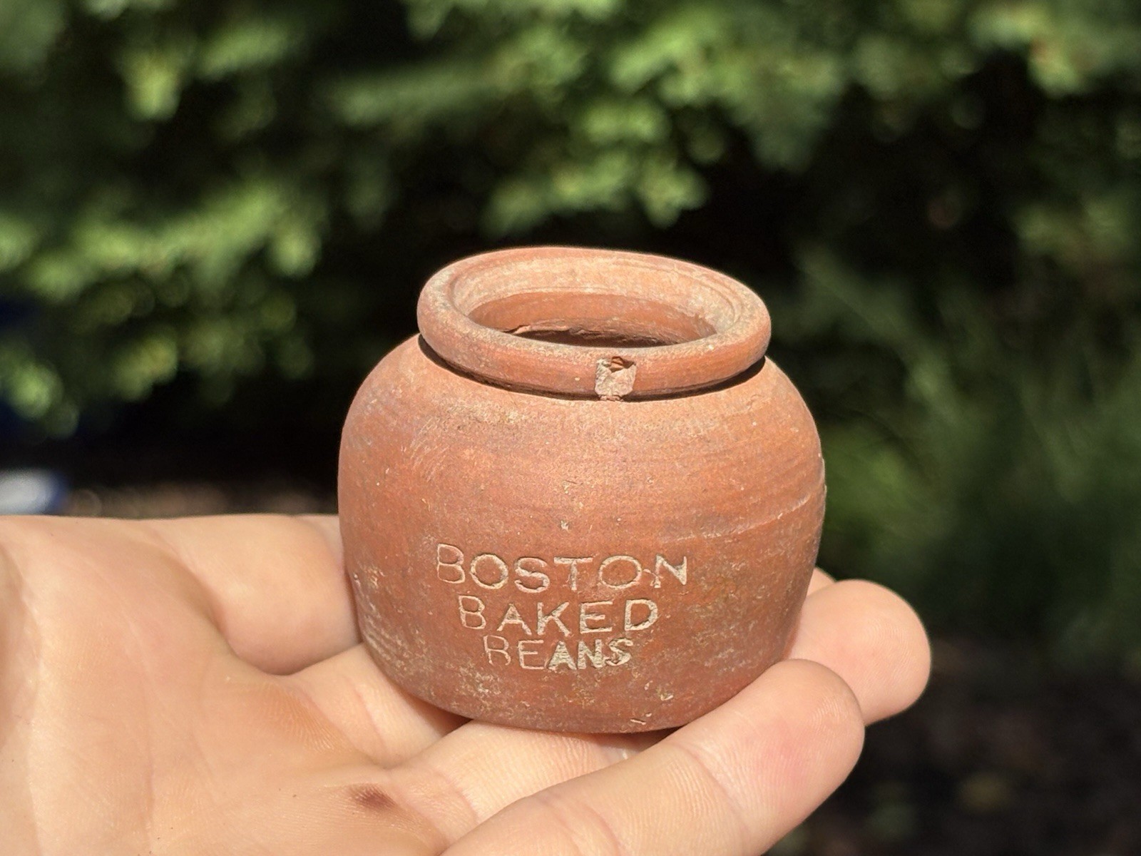 BOSTON BAKED BEANS ANTIQUE CROCK 1890s RED WARE PRIVY DUG NEW JERSEY CUTE