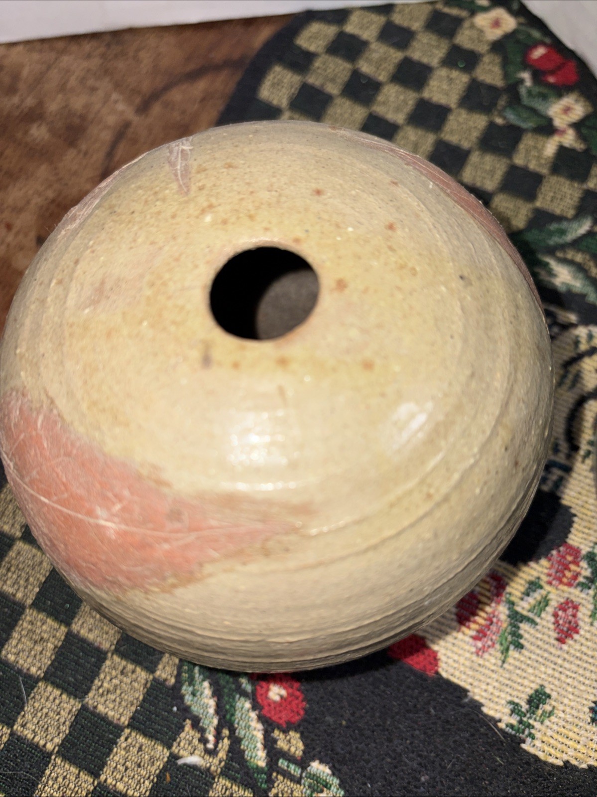 Studio Potter Bud Vase Spherical Shape Pressed Impressions Leaves