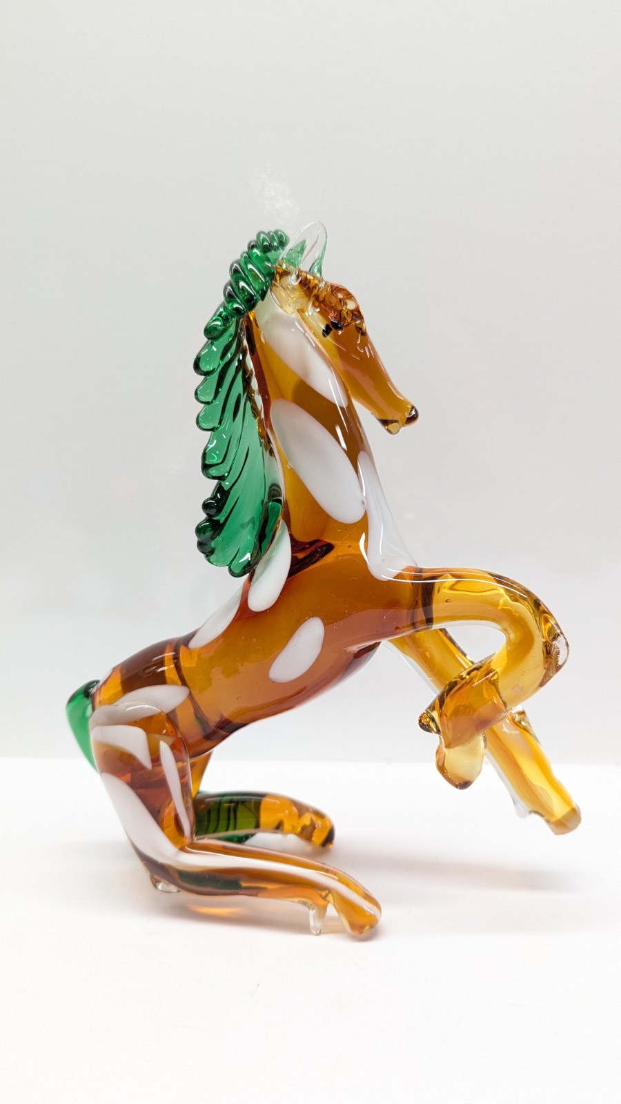Vintage Murano Glass Art Handcrafted Standing Horse Figurine Amber White Green