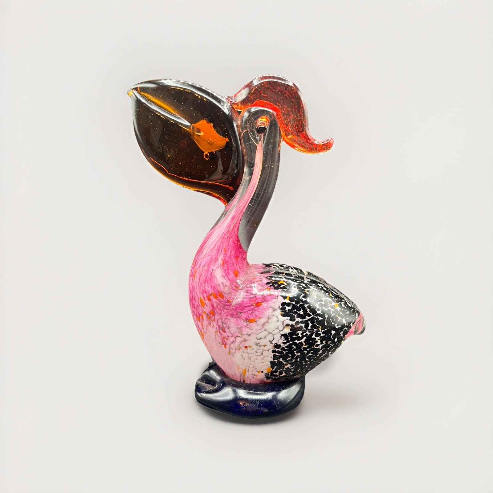 Blown Art Glass 7” Pelican Bird Fish In Mouth Figurine Sculpture Paperweight