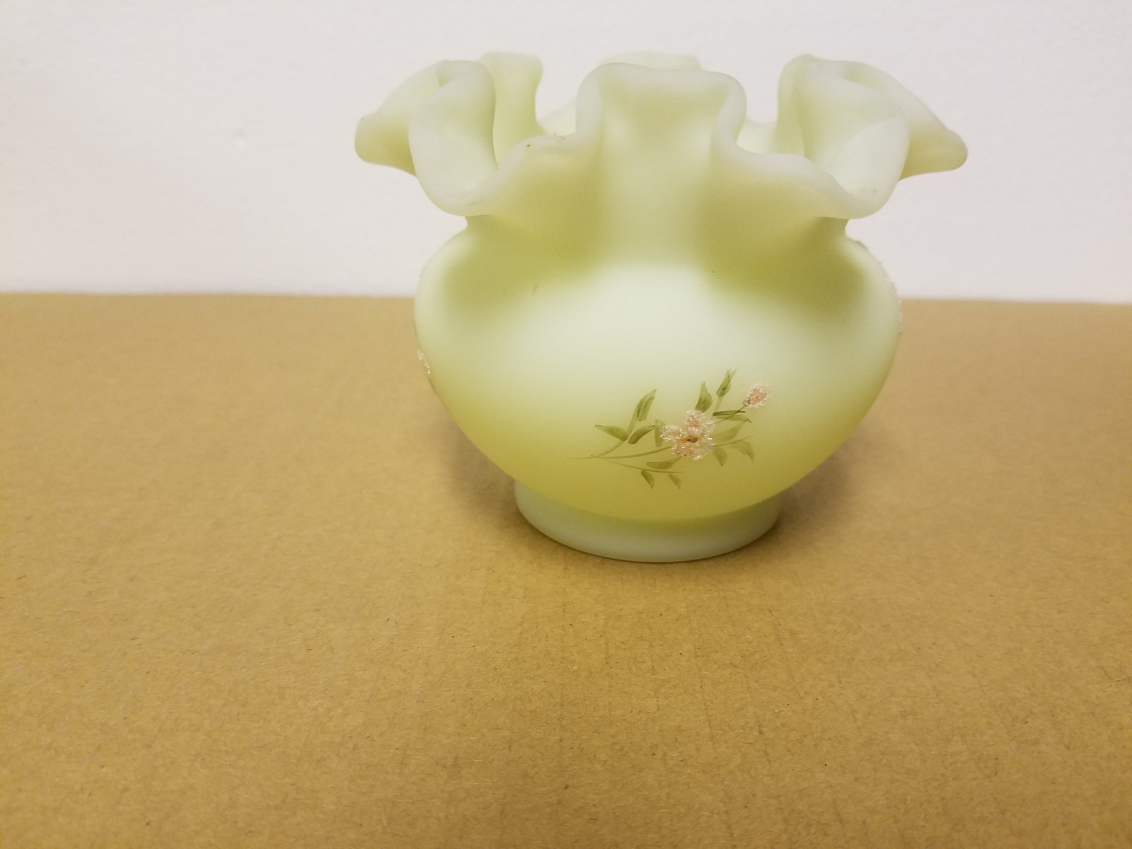 Fenton HP & Signed Custard Matte Finish Rose Bowl