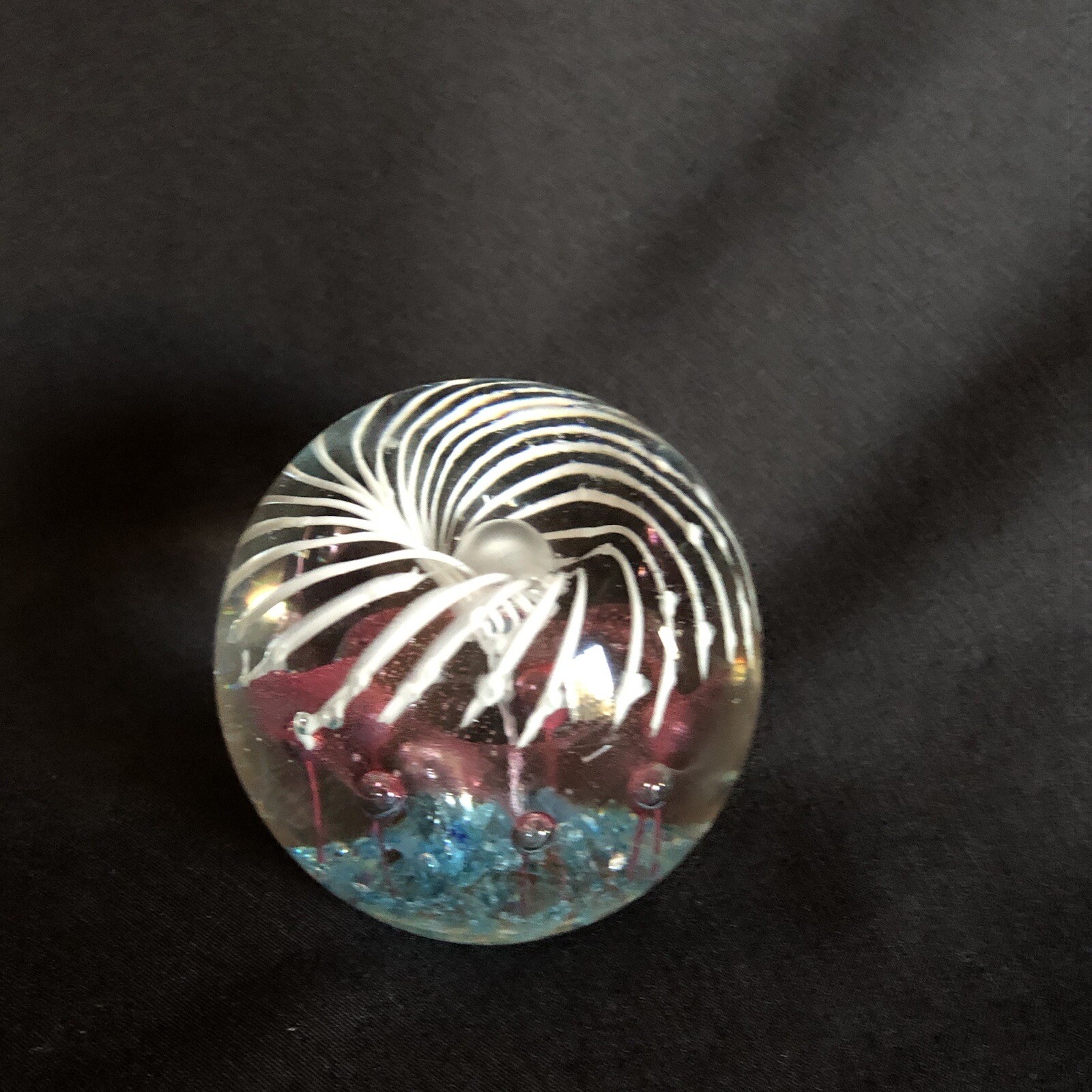 Art Glass Paperweight Controlled Bubbles Fireworks Clear White Pink Turquoise