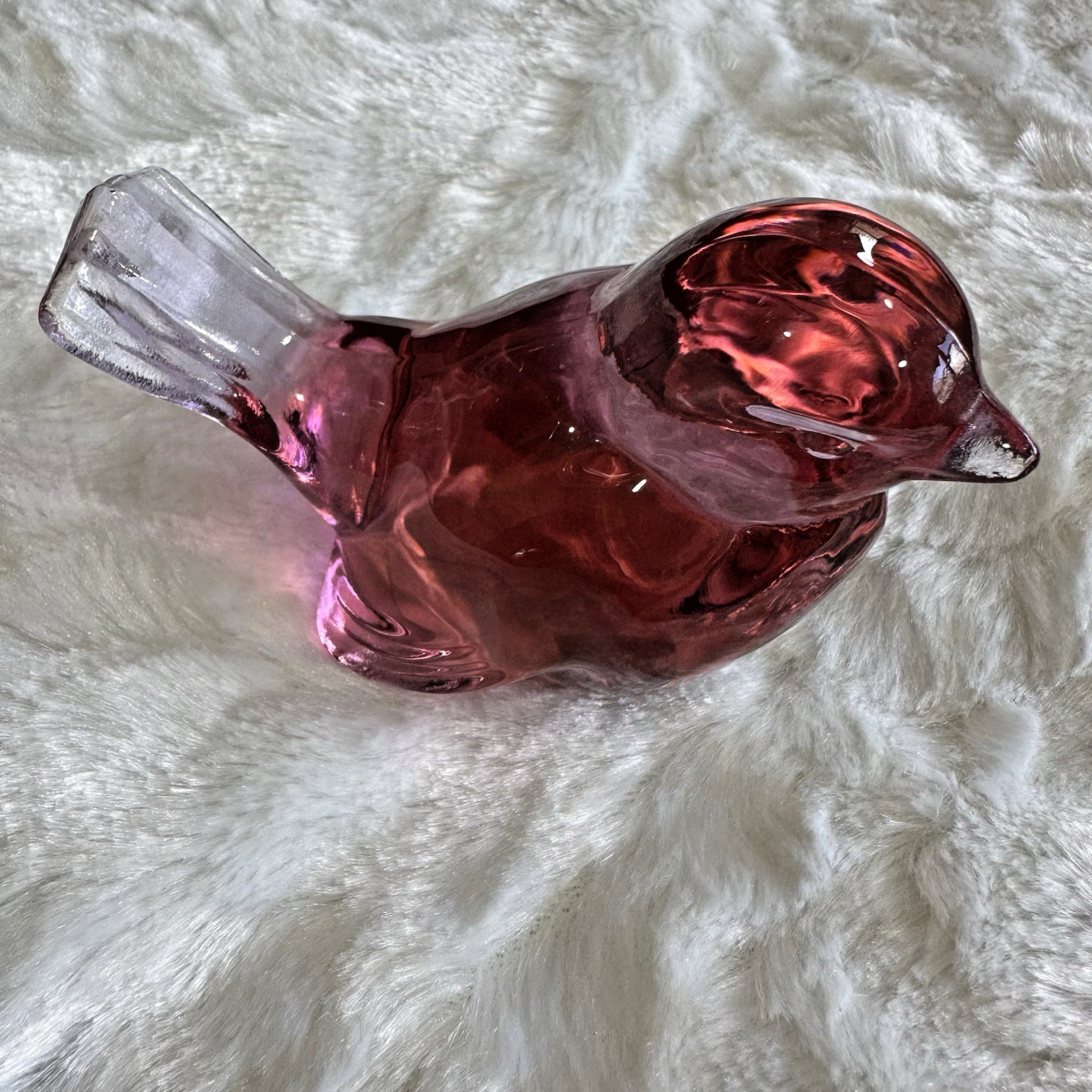 Vintage Fenton Art Glass Dusty Rose Bird Figurine Sparrow Songbird