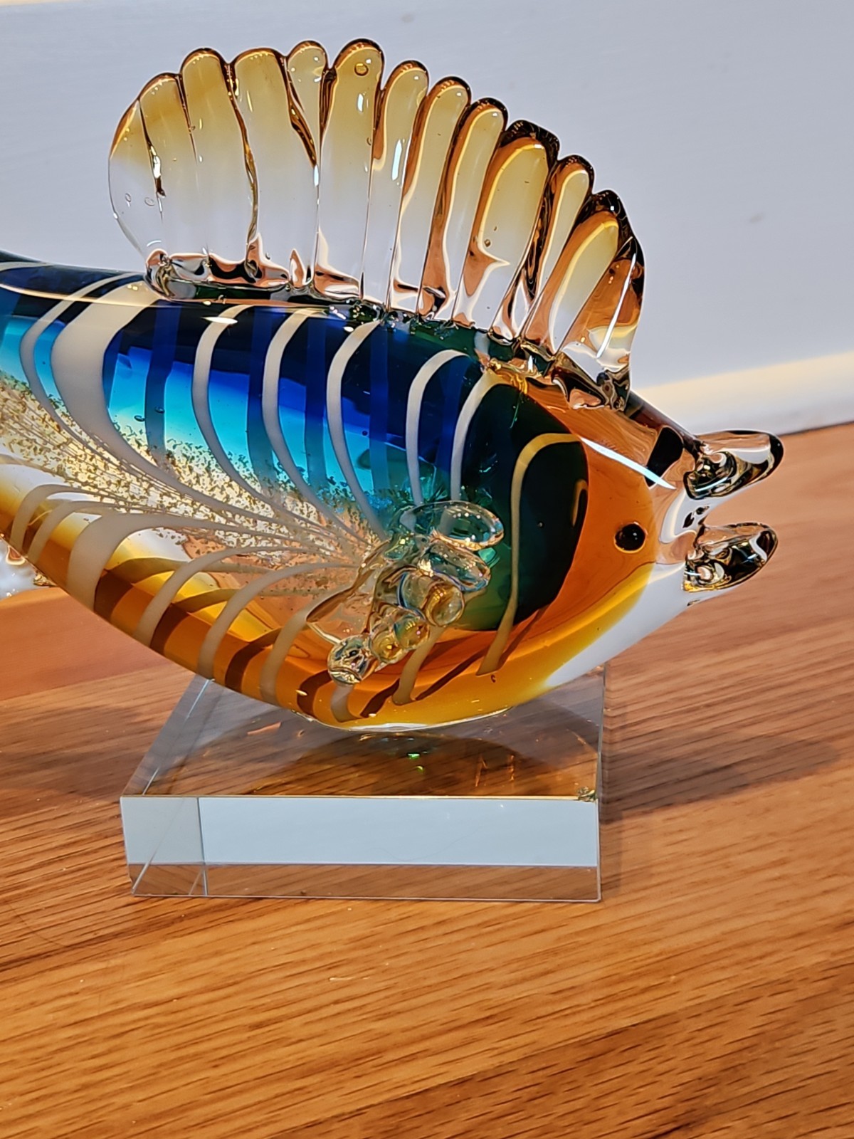 Vintage GCA Art Glass Murano Style Fish Blown Glass Hand Blown 9″ Silver Fleck