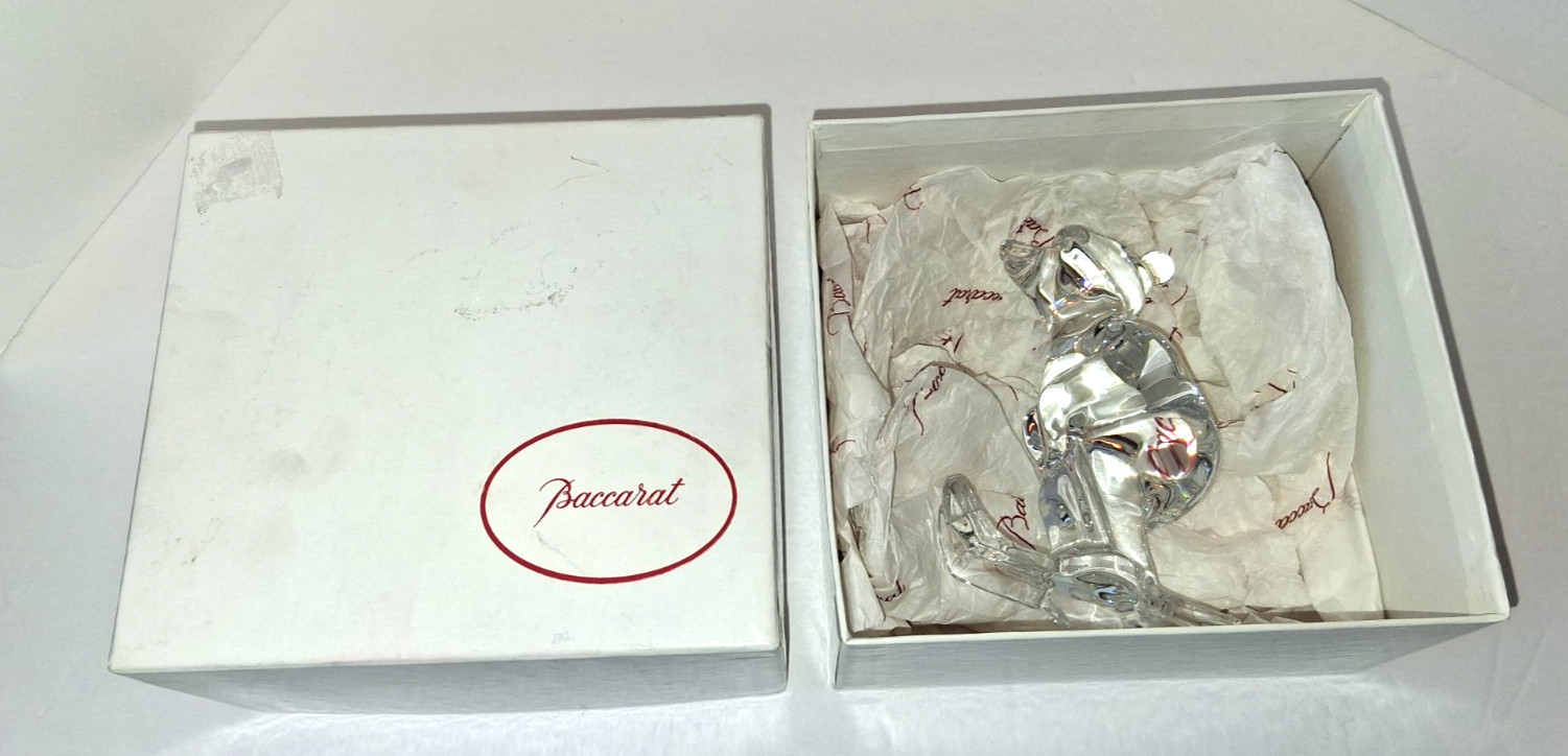 Baccarat France Clear Crystal Art Glass Polar Bear Skiing Figurine w/ Box Signed