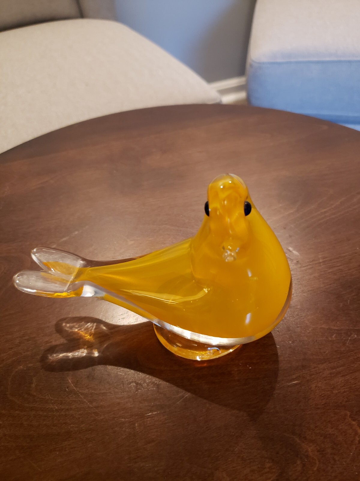 Murano Style Yellow Glass Bird 6 Inches Long 3 Inches Tall