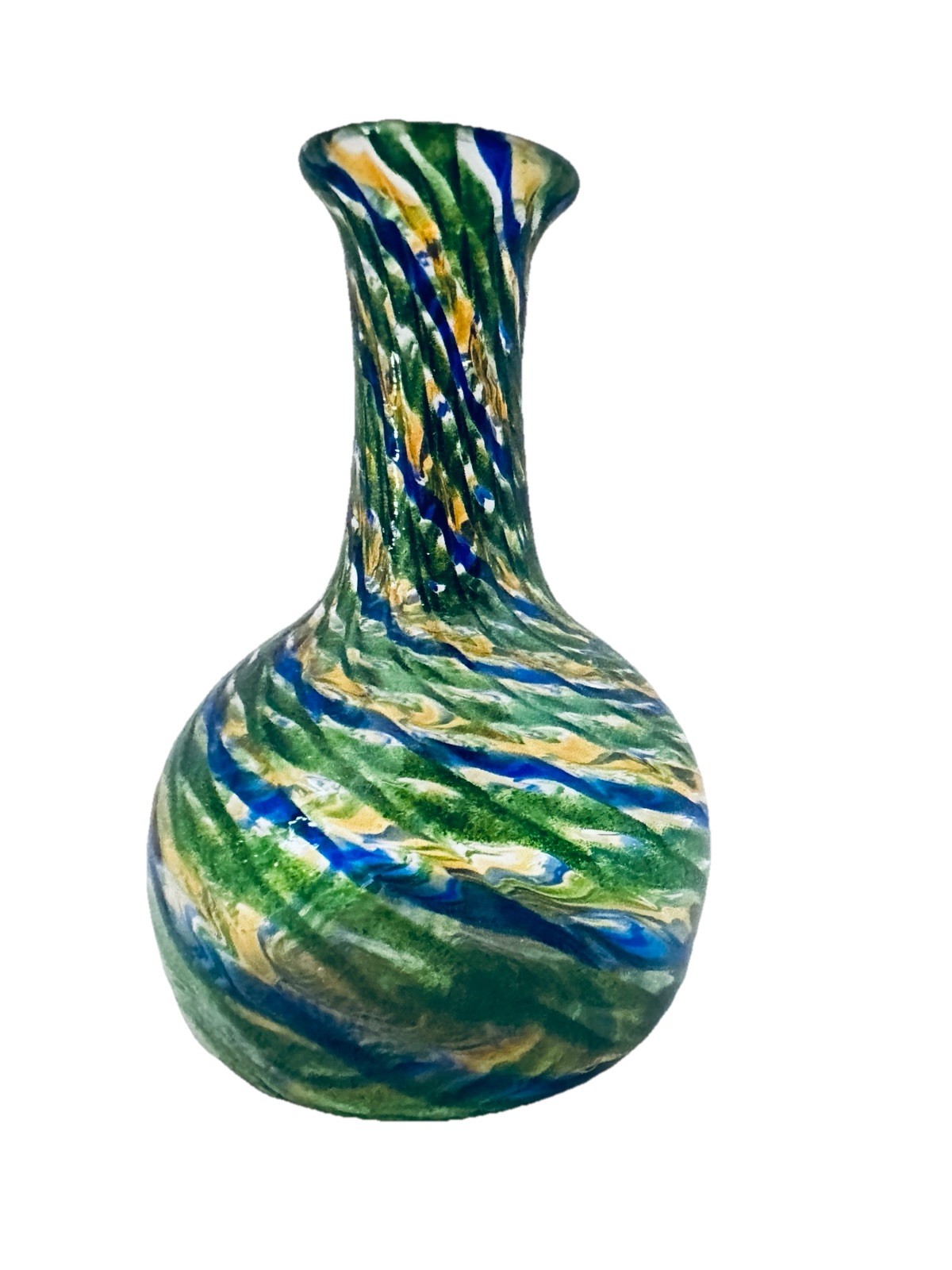 1995 Signed Heron Glass Driggs ID Mini Vase R. Mossman M. Mullany Cane Swirl