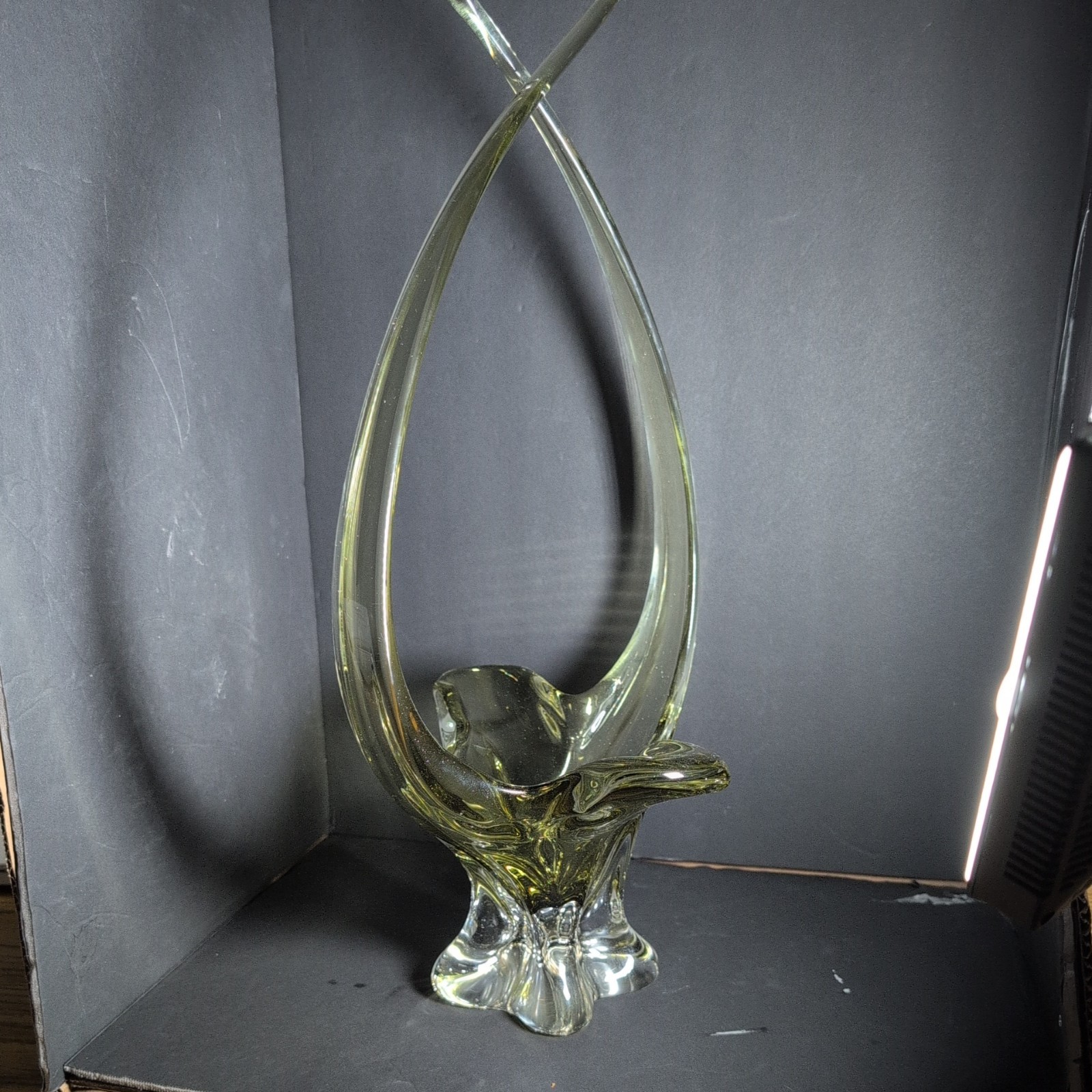 1940s Vibtage Chalet of Canada Mid Century Green Glass Basket 17″