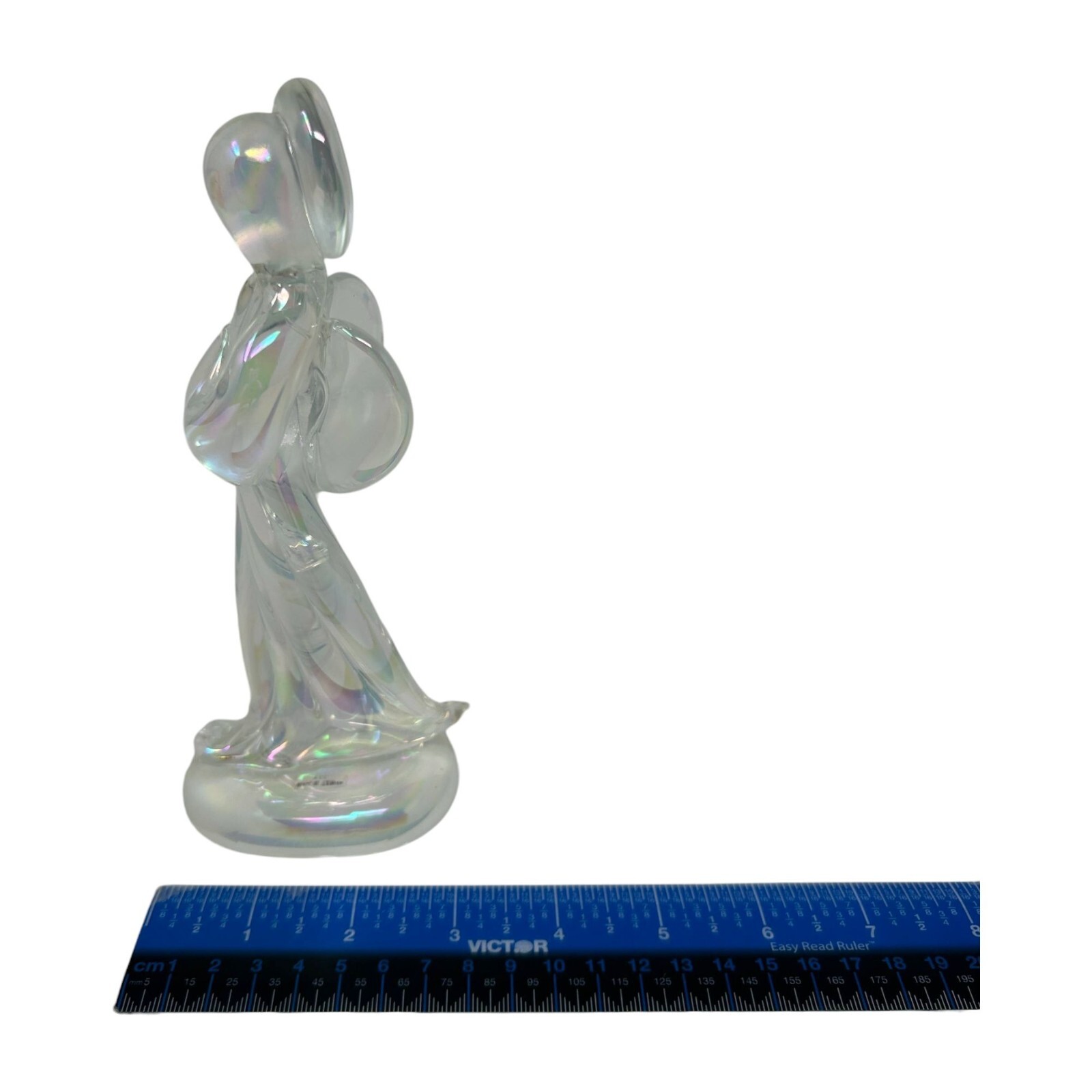 Iridescent Glass Angel Figurine Statue 7 3/8″ Tall Made In Taiwan R.O.C. Decor