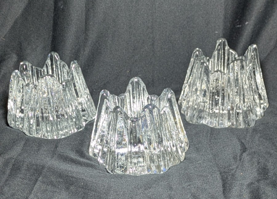 3 Nybro Sweden Volcano Iceberg Heavy Glass Candle Holders Rune Strand
