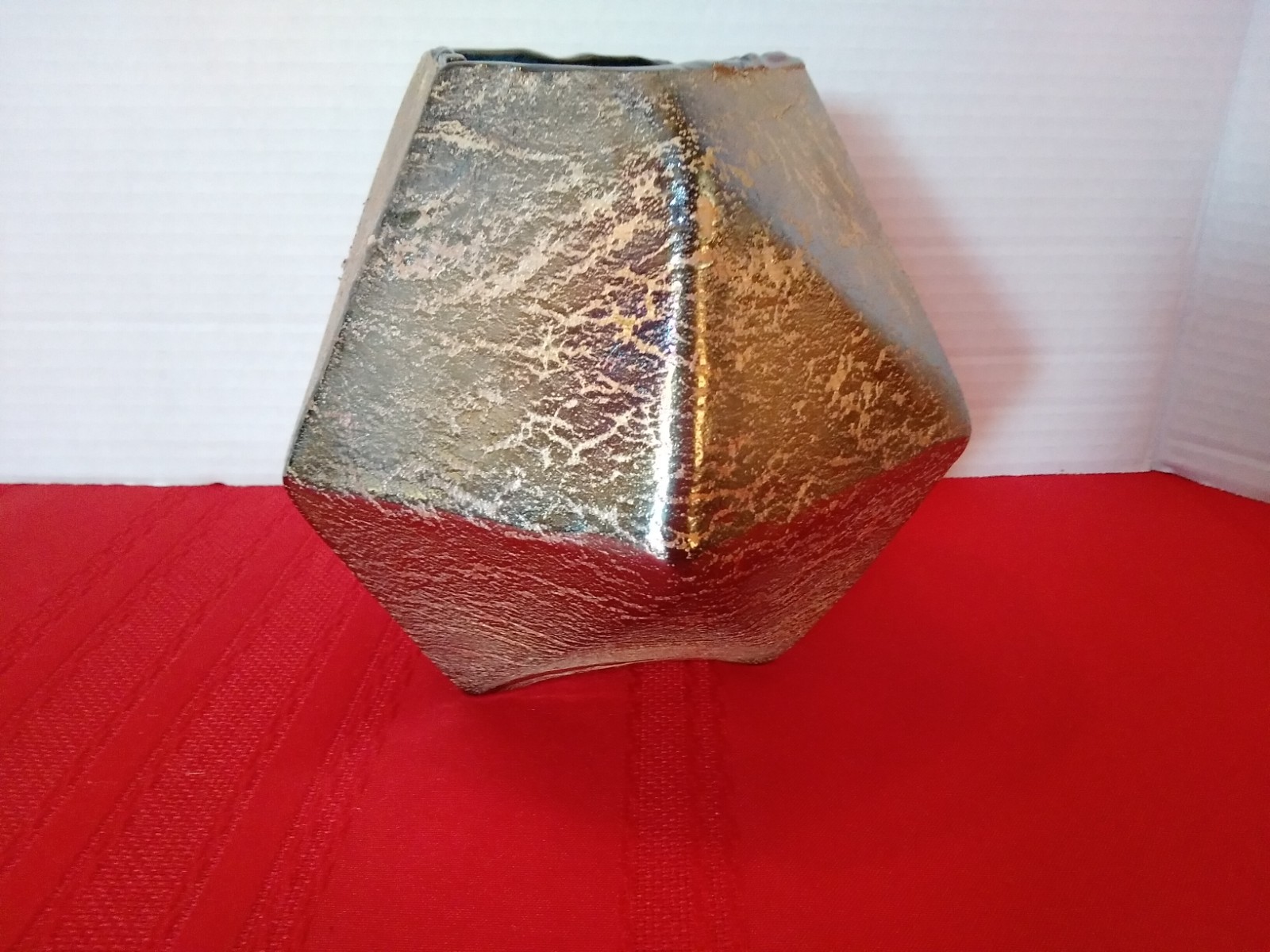 Hand Blown Rombus Glass Vase Ruba Rombic Art Deco Metallic Reuben Haley Style