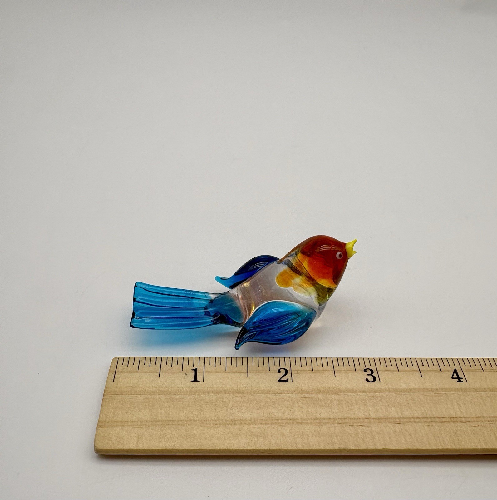 Vintage Small Hand Blown Glass Bird Figurine Decor Multicolored Tiny Miniature