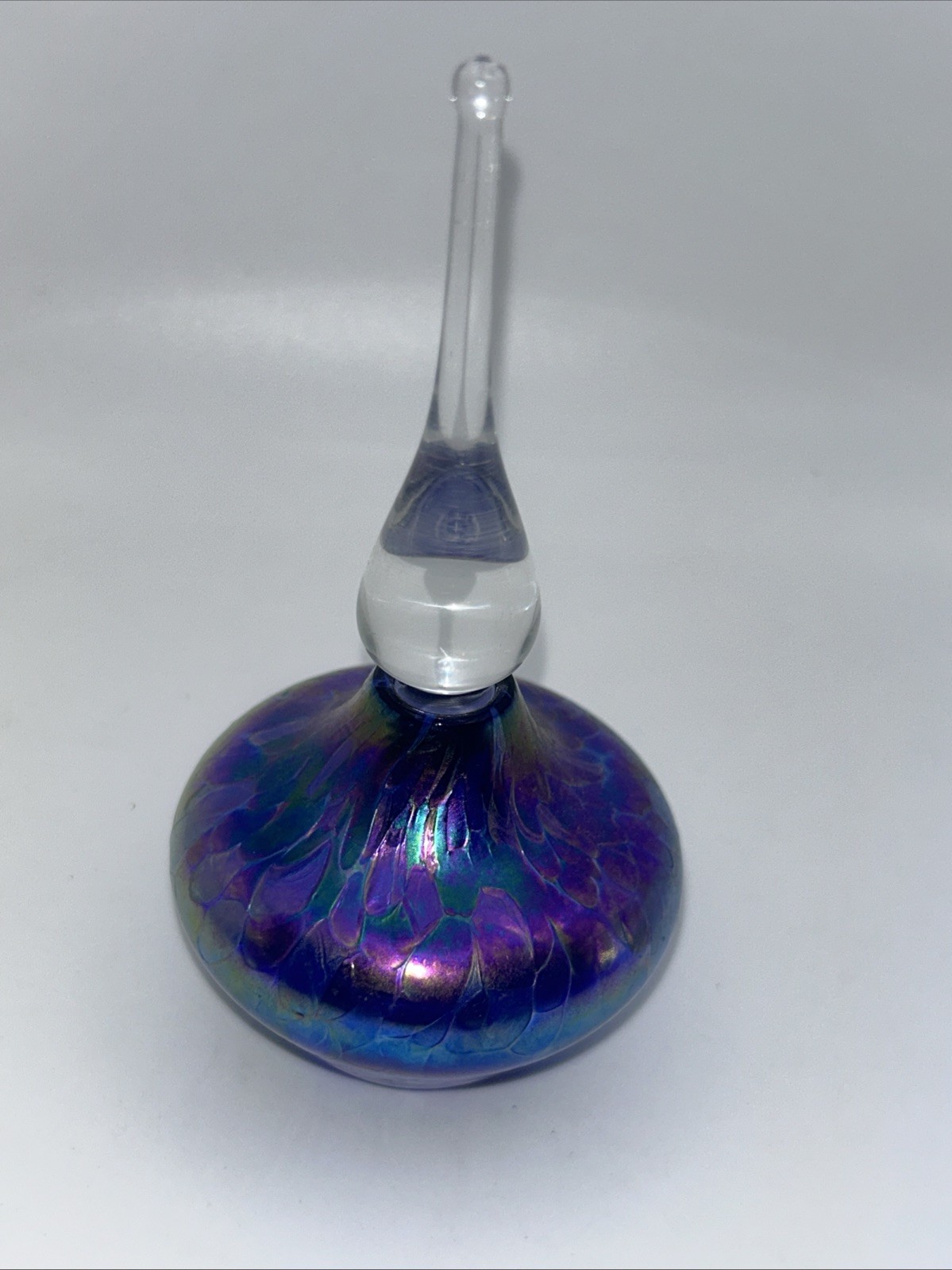 VTG Roger Vines Iridescent Cobalt Blue Blown Art Glass Perfume Bottle Signed