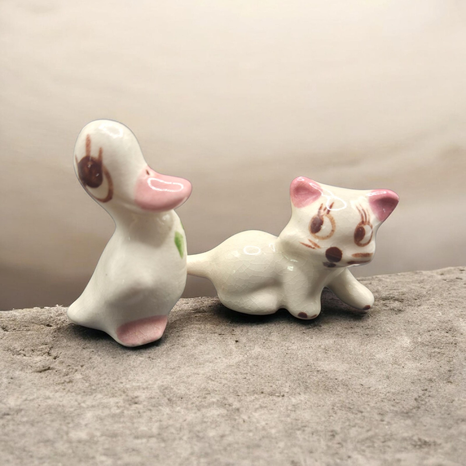 Vtg Pr Rio Hondo California Pottery Figurines 2.75″Kitten 1.5″Duck MCM Retro SEE