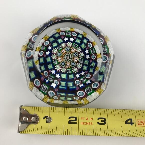 Perthshire 1992A Patterned Millefiori Faceted Garland Square Cane Paperweight