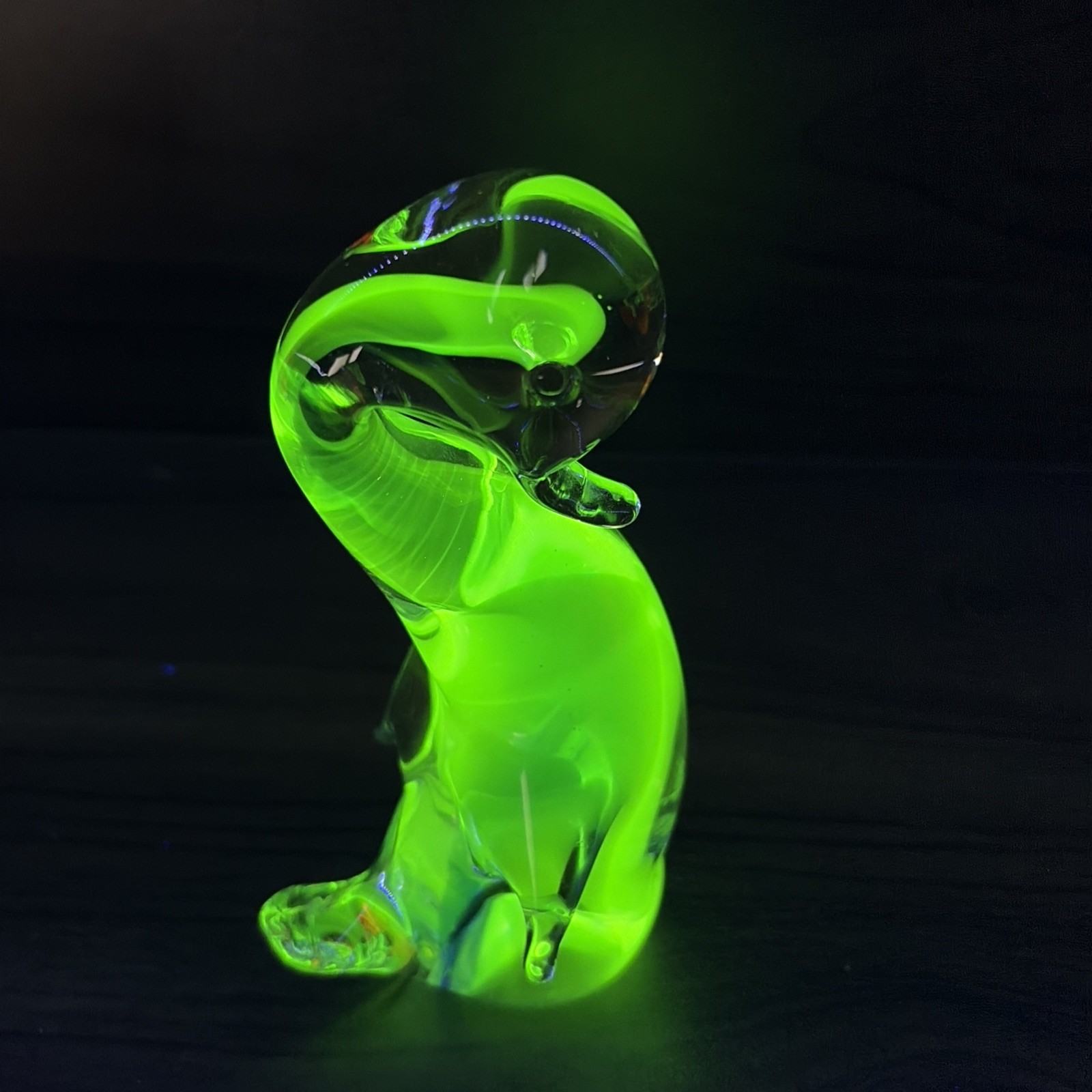 Murano Crystal Duck Cobalt Vaseline Sommerso Glass 6″ Hand Blown Uranium UV Glow