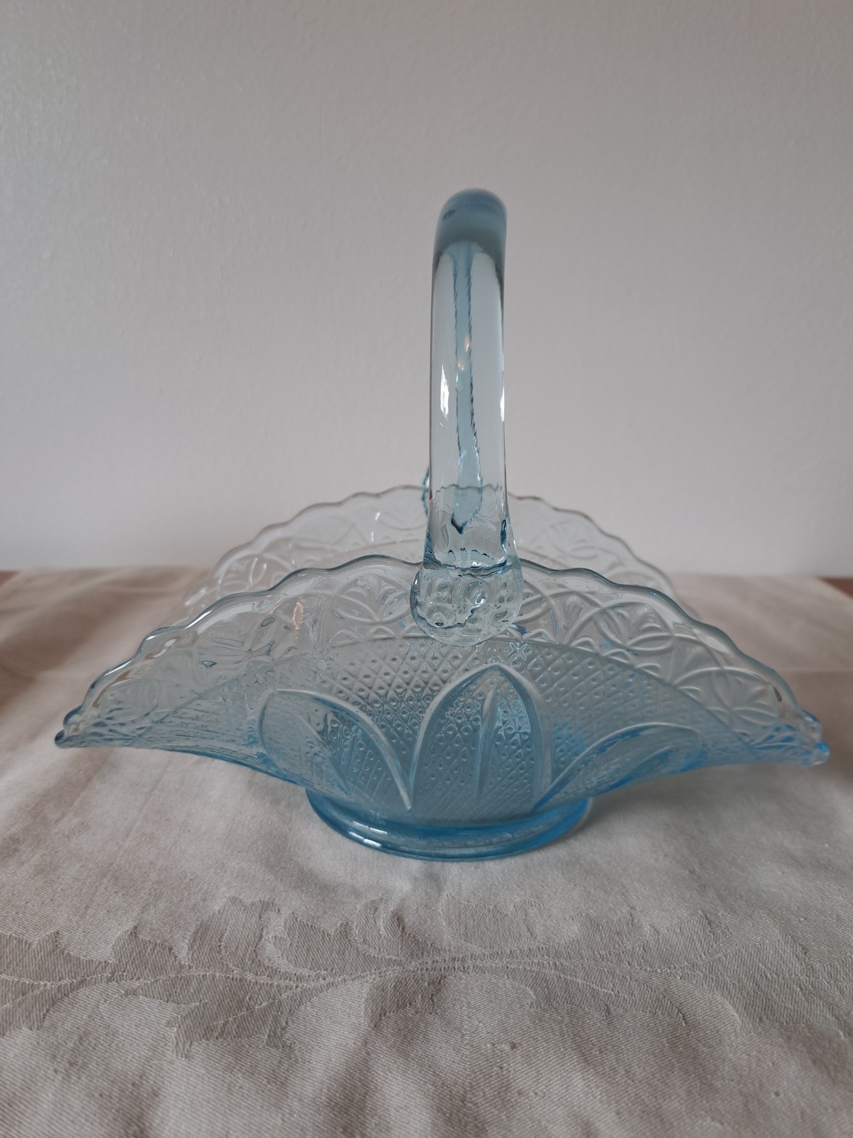Fenton Ice Blue Glass Basket 8 Inch Flower Pedal Bottom