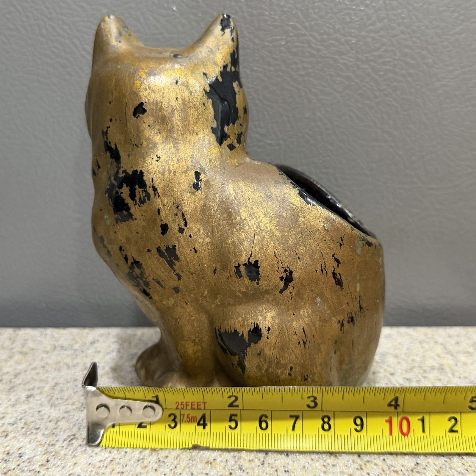 Vtg Brush McCoy USA Pottery Black Gold Kitten Cat Planter 5.25”x4” Creepy VGC