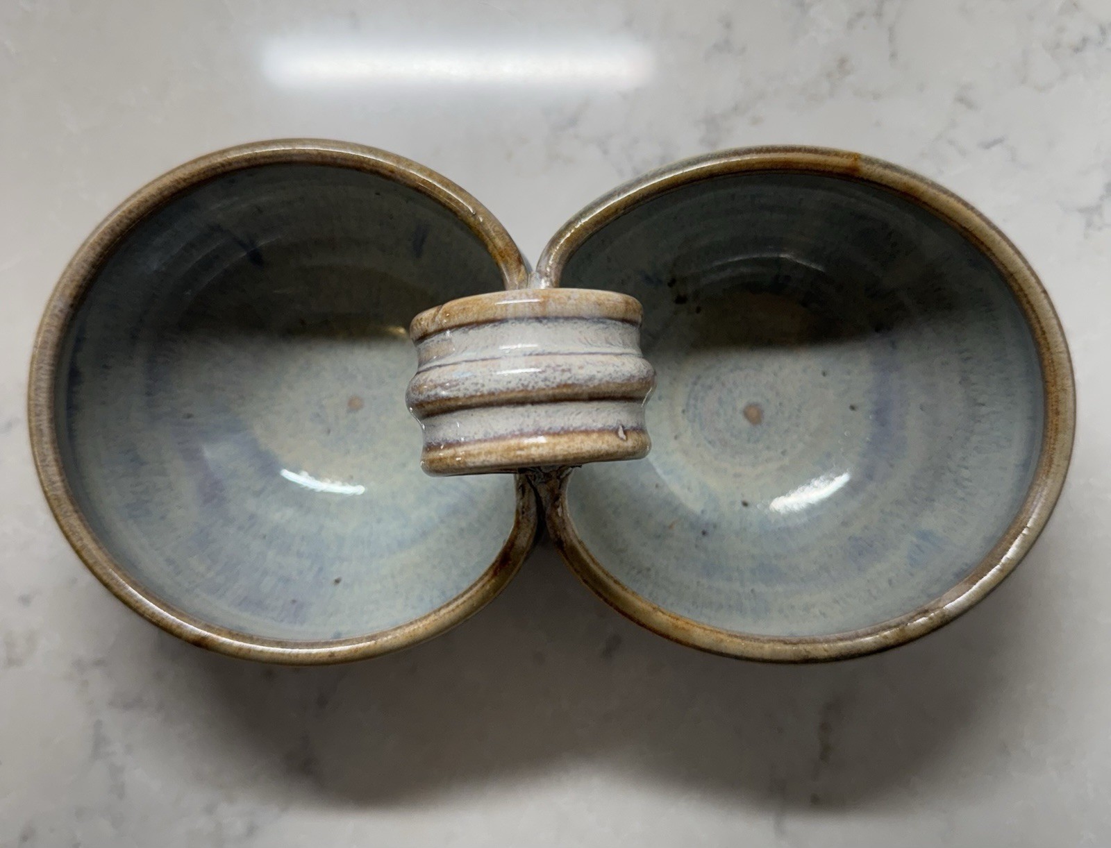 Studio Art Pottery Glazed Blue & Brown Server/Planter W/ Two Bowls Stamped