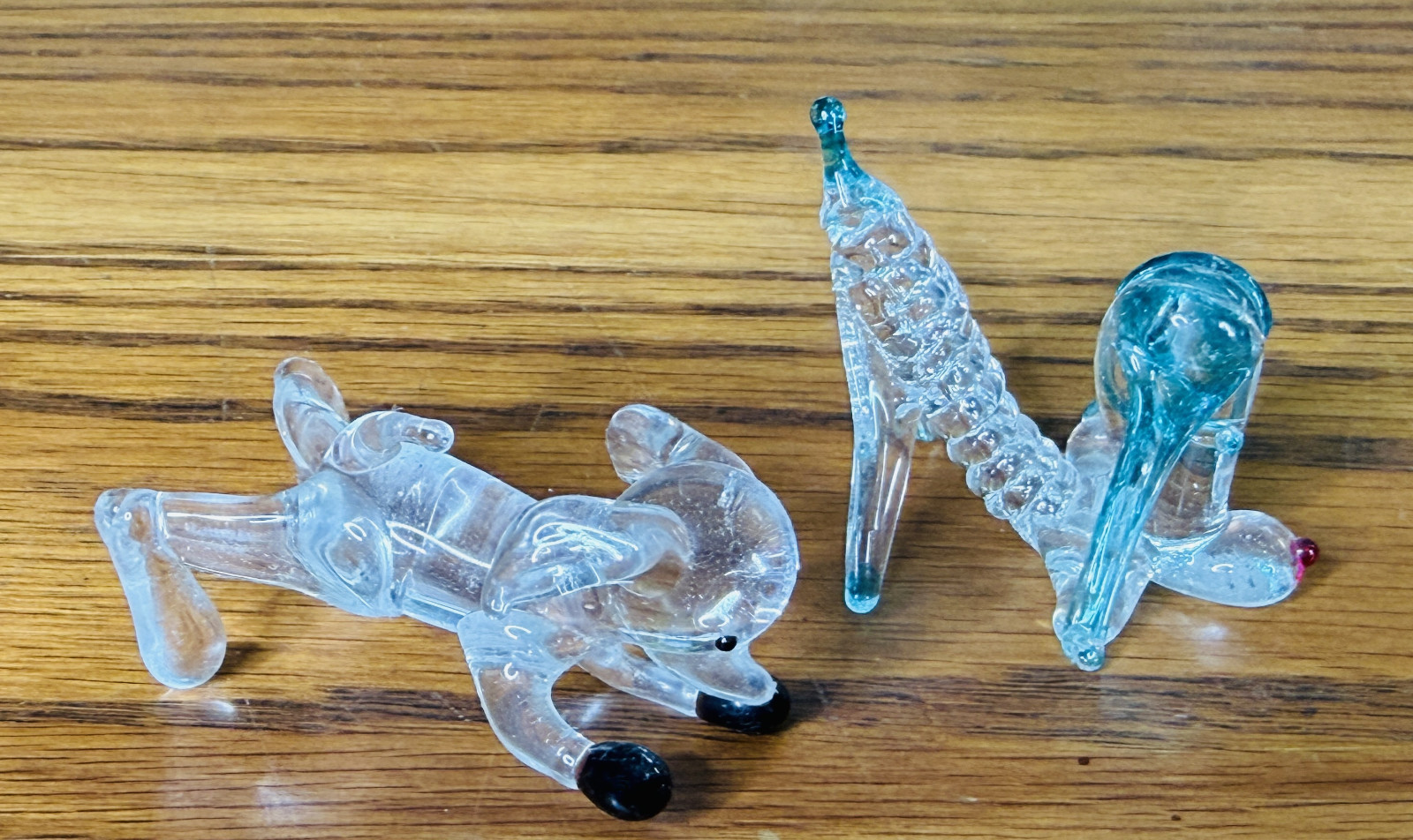 VTG LOT 2 GLASS DOG FIGURES Blue Clear Pink Figurine Art Decor Flemington NJ