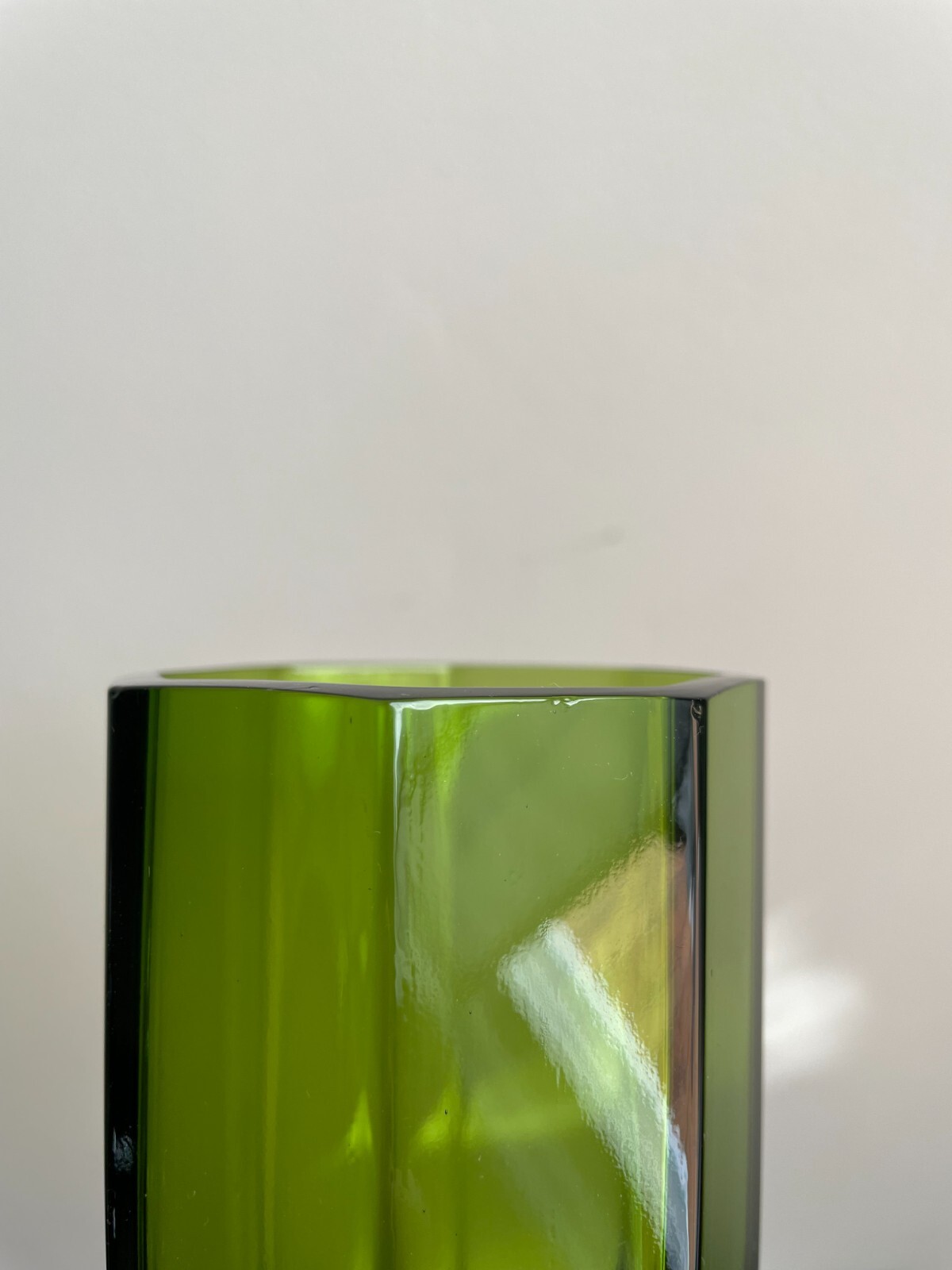 Green Faceted Glass Vase Lindshammar Sweden Designed by Gunnar Ander 10″ H